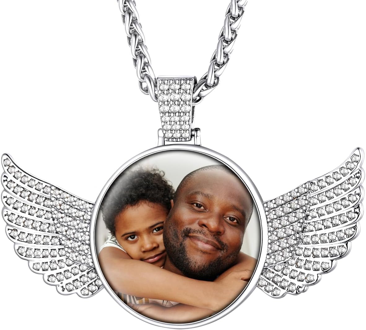 Supcare Personalized Picture Necklace Silver/Black/Gold Plated Customized Picture Circle Chain Dog Tag Pendant CZ Zicronia Custom Photo Pendant for Men Women