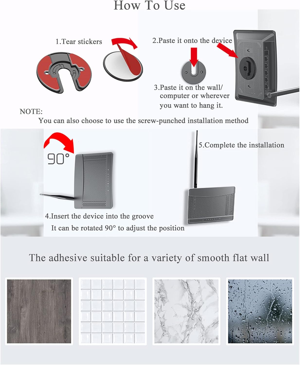 Universal Tablet Wall Mount Adjustable 90 Degrees Rotating Tablet Holder Fit for ipad/Kindle/e-Reader and More(2Pack)(Black)