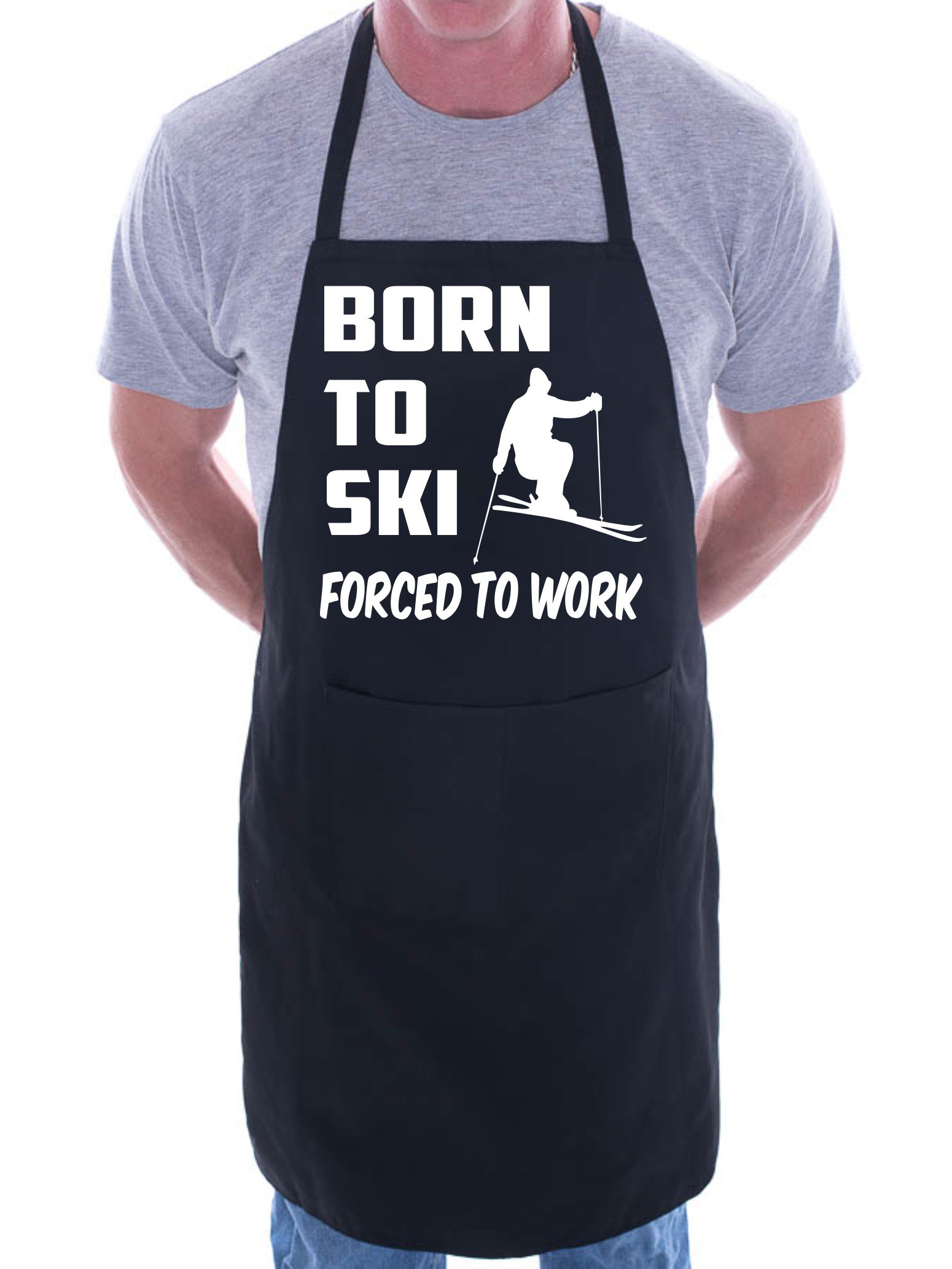 Print4U Born To Ski BBQ Cooking Funny Novelty Apron Black