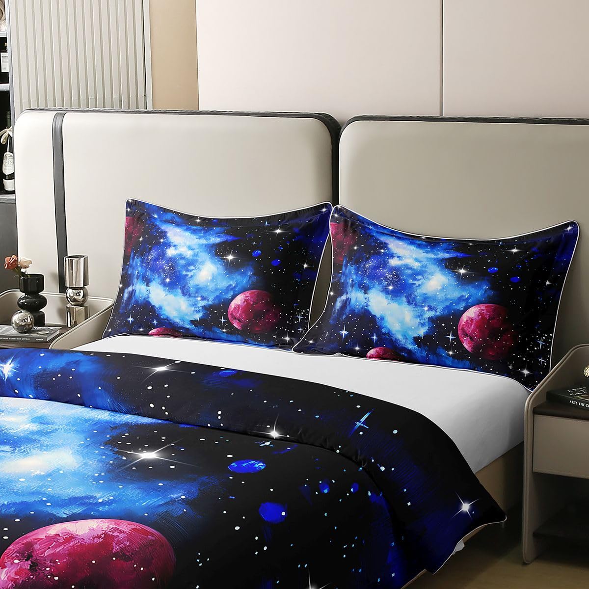 Homewish Zestaw pościeli z motywem kosmosu galaktyki poszewka na kołdrę dla dzieci nastolatków konstelacja migoczące gwiazdy poszewka na kołdrę gwiaździste niebo planeta zestawy łóżek