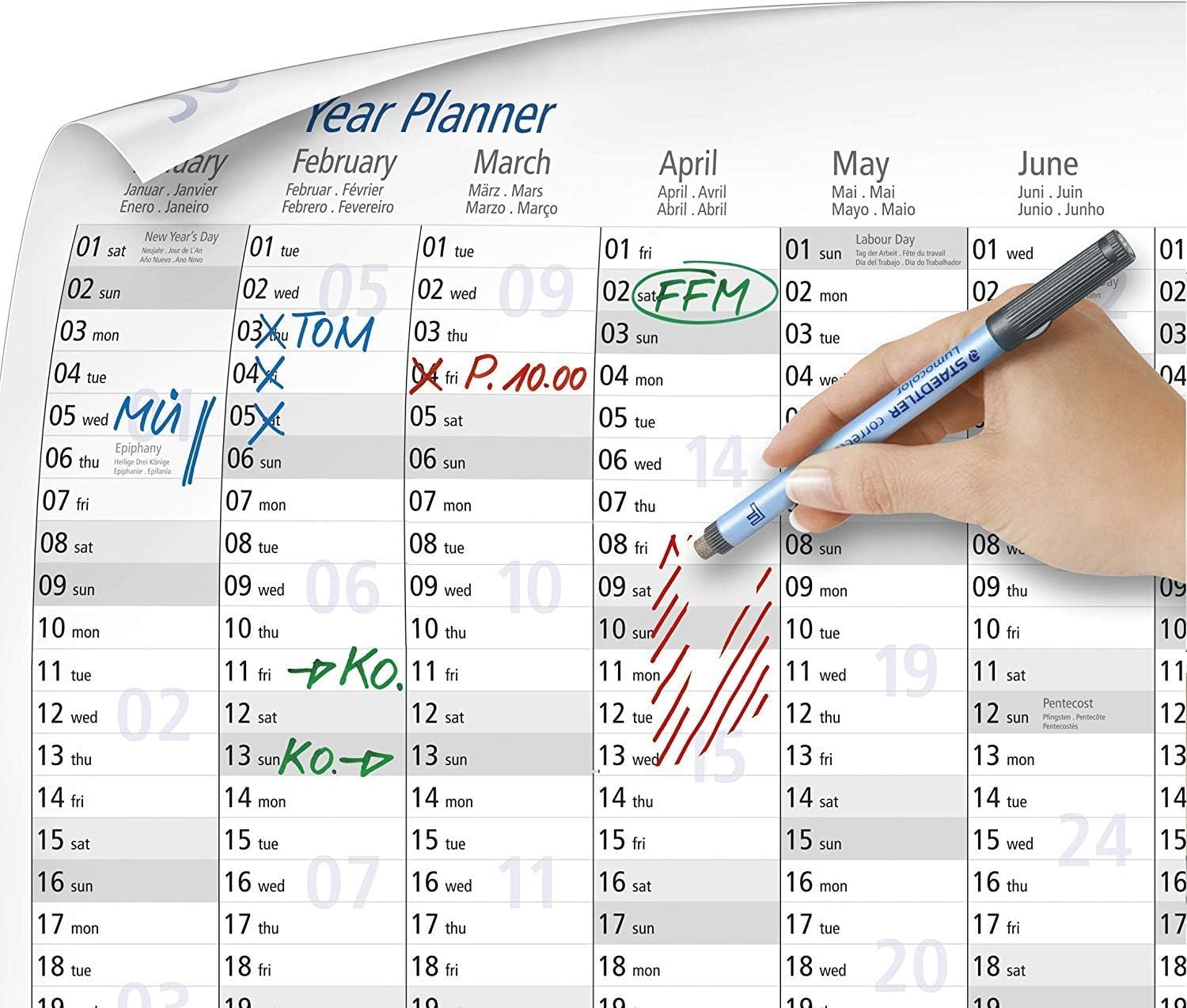 Staedtler Lumocolor© Planner 2018 - Wipeable 84 x 60 cm, Jahresplaner, 1 x - Image 3