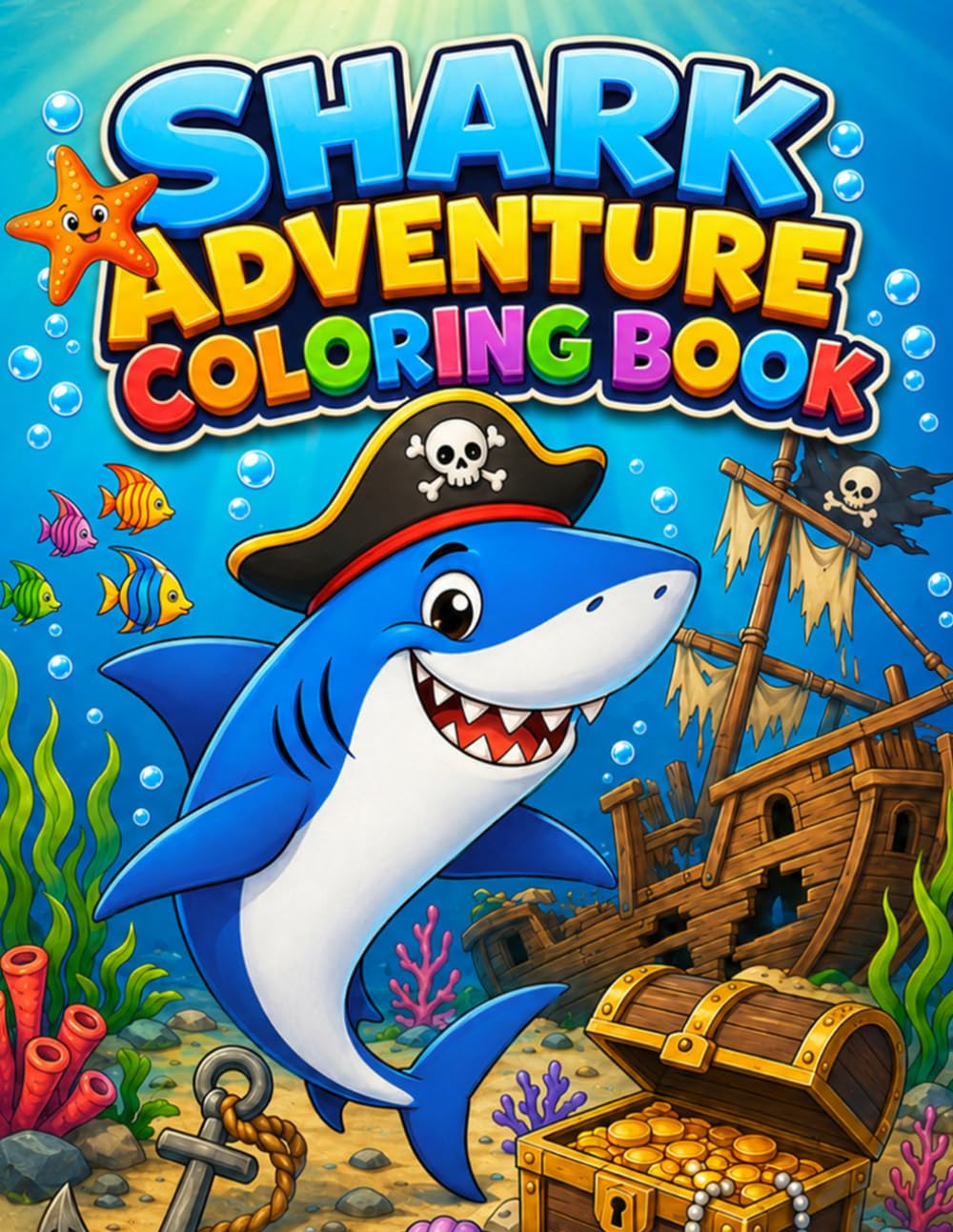 Shark Adventure Coloring Book: Filled with 53 fun, friendly shark scenes for kids