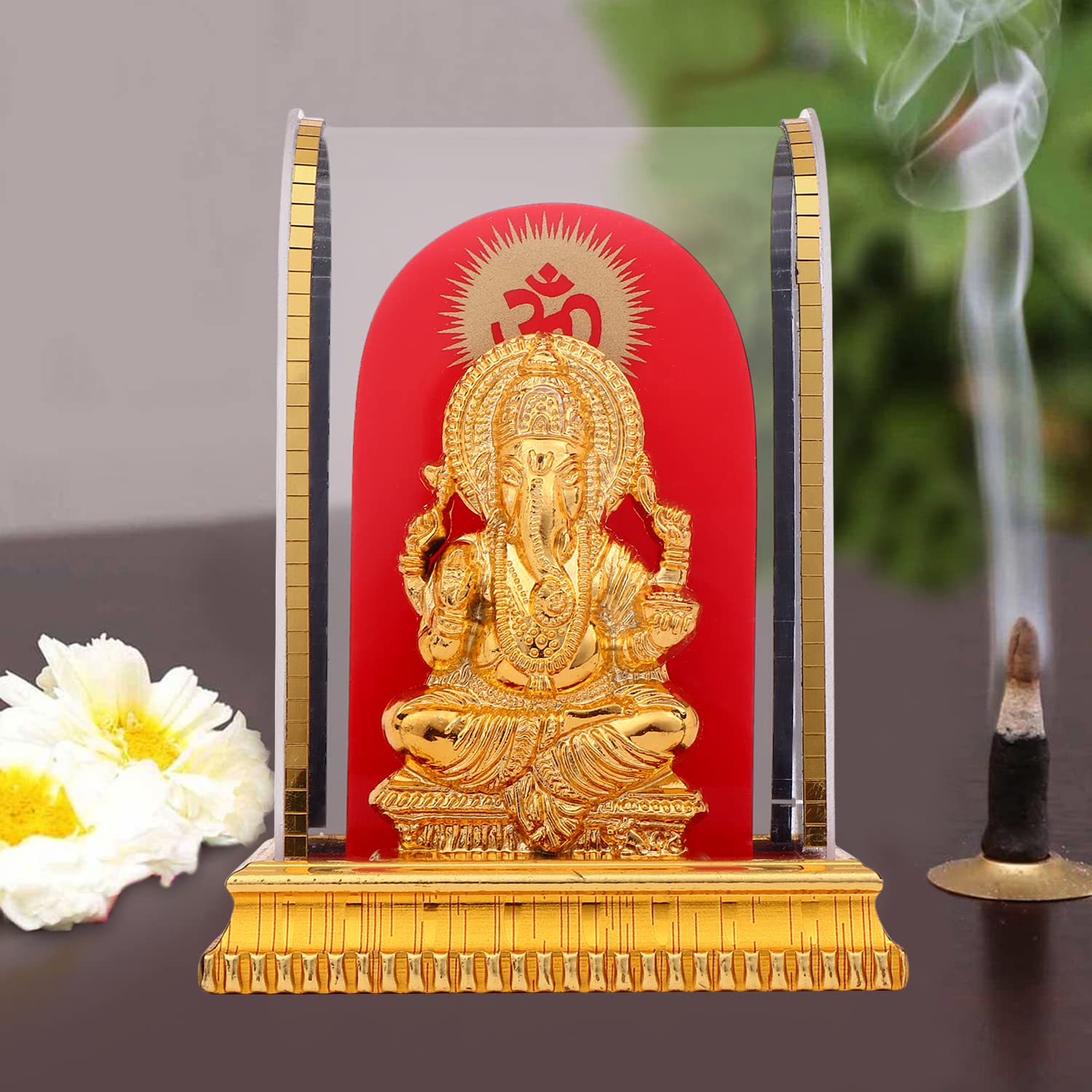 Lord Ganesh Idol in Acrylic Glass Box for and Figurine Showpiece Decorative Showpiece - 12.5 cm, Gold, Religious-image-29