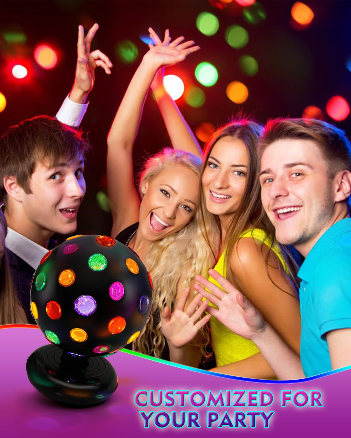 Sfera Da Discoteca LED Rotante 360° Con 34 Luci Colorate – Per Feste, Compleanni, Matrimoni, Bambini, Plug & Play Con Cavo