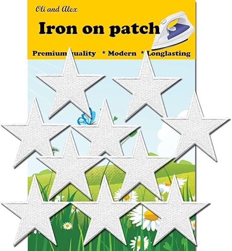 Parches para planchar  Parche de estrella blanca, 10 piezas de parche bordado con apliques de estrella S-6 (1.96 x 1.96 pulgadas)