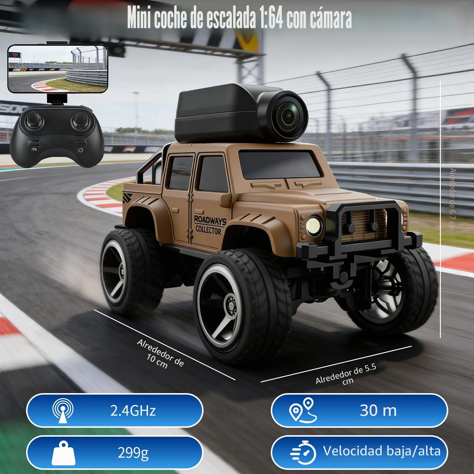 OBEST Coche Teledirigido con HD Cámara,RC Truck, Control de Aplicación, Transmisión WiFi de Fotos, 2 Modos de Velocidad, Cámara Extraíble, Camión de Juguete para Niños y Adultos