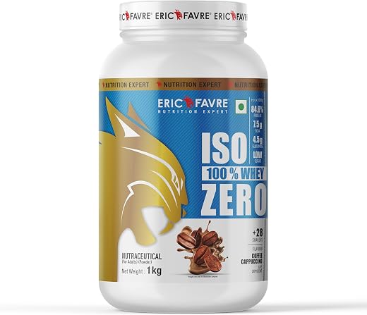 Eric Favre ISO 100% Whey Protein Isolate Powder – 1kg, Coffee Cappuccino | 84% High Protein, Low Sugar, BCAA & Glutamine |...