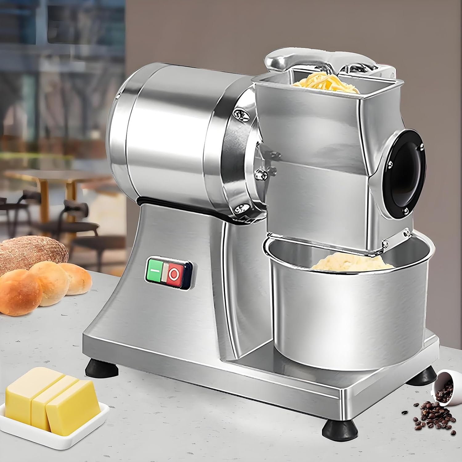 Stainless Steel Cheese Grating Machine,550W Electric Rotary Cheese Grater,Bread Bran Shredder,Heavy Duty Food Shredder Commercial Cheese Shredder,40kg/88.18lbs Output Per Hour