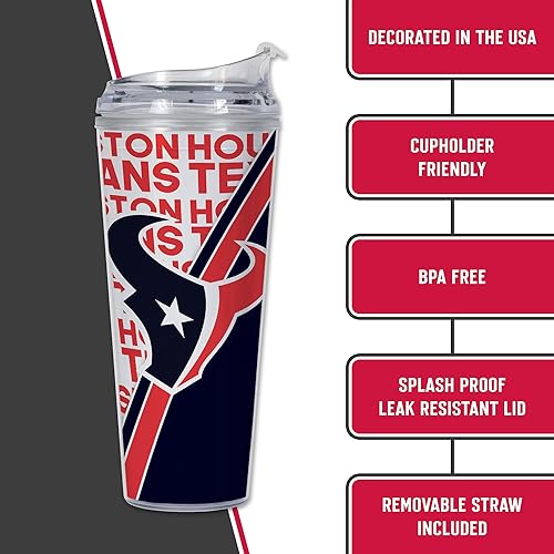 Miniatura 130 de Rico Industries NFL Football - Vaso de acrílico de 24 onzas con tapa con bisagras, vaso de doble pared con licencia oficial para fanáticos de la NFL