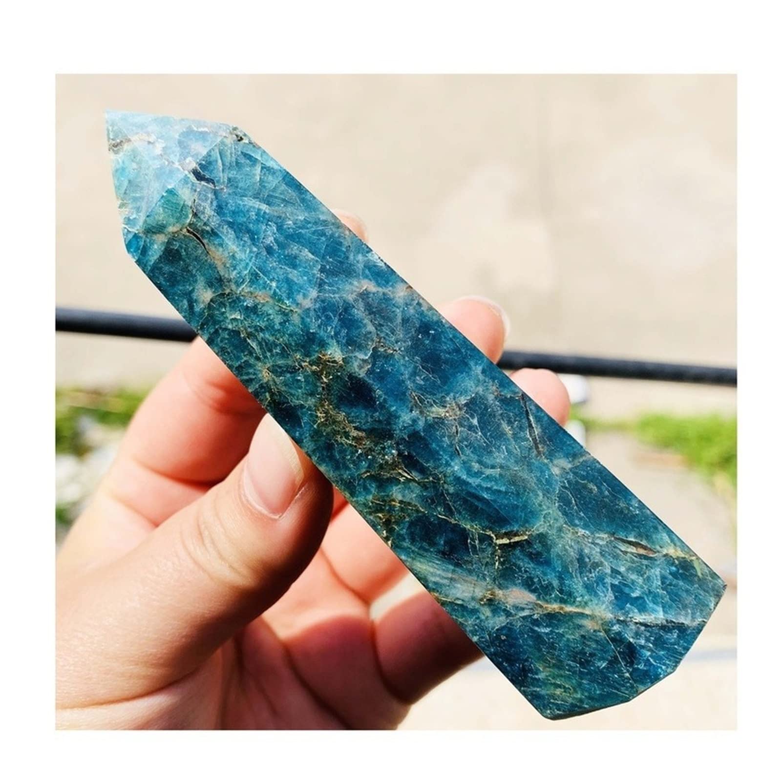 Apatita Azul Natural Obelisco Varita Anti estrés Relajación con Puntos de Cristal