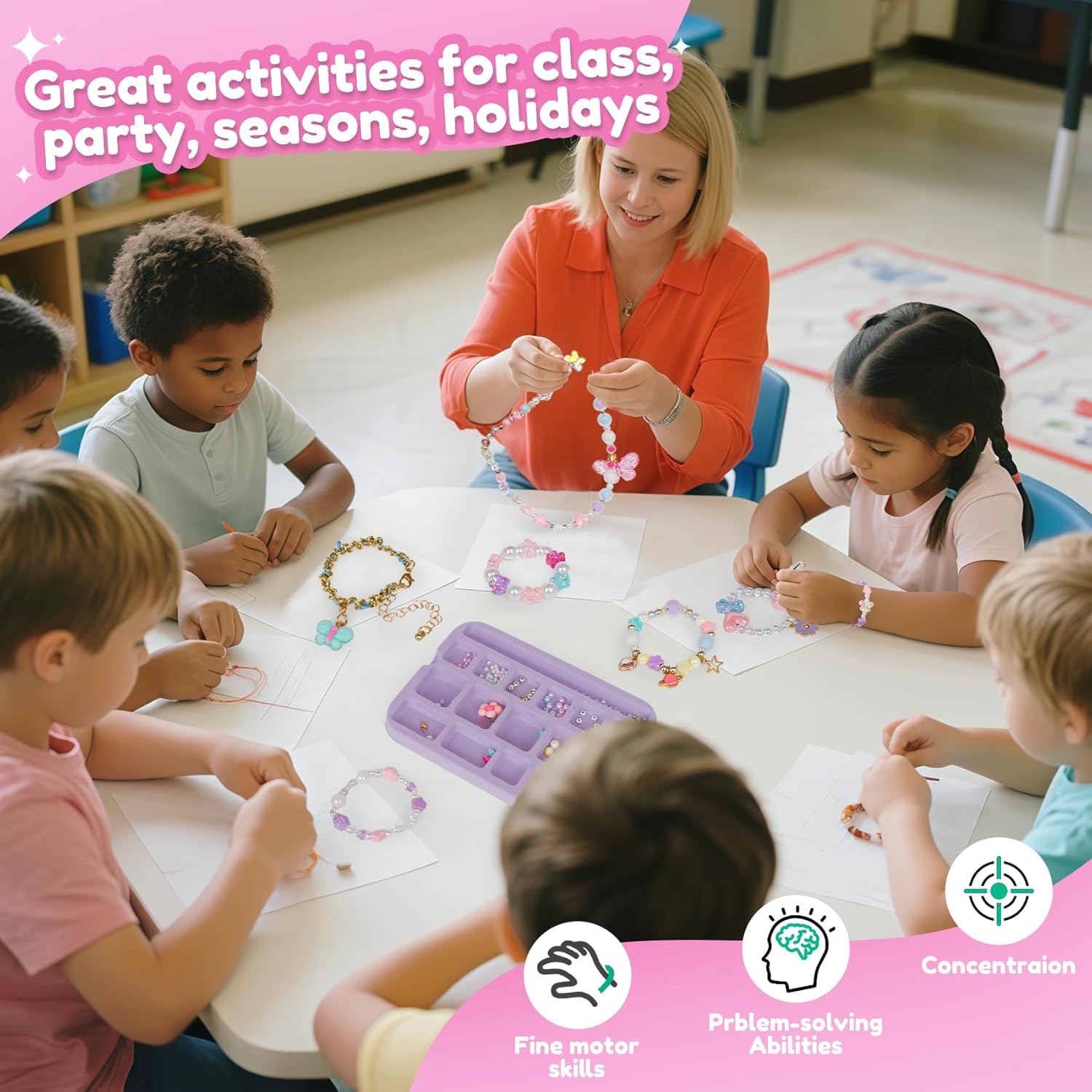 ROOCHKD Bracelet Making Kit, Charm and Breads DIY Necklace Bracelet Jewelry Making and Crafting with Jewelry Box, Girl Toys Party Favors Art Supplies Birthday Exchange Gift for Girls Age 5-12yrs