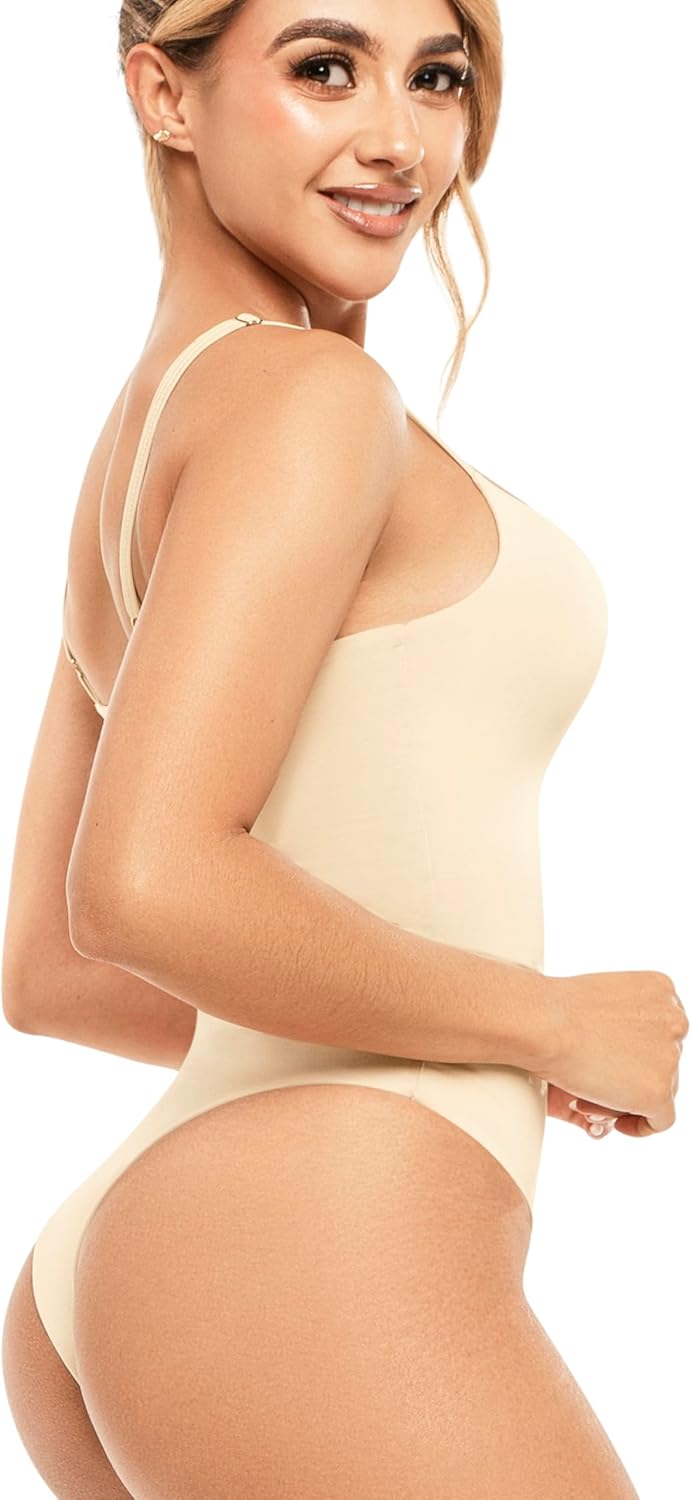 Ladyslim Women's Colombian Cami Thong Bodysuit Double Lined Square Neck BodySuit Adjustable Spaghetti Strap Tank Tops - Image 4