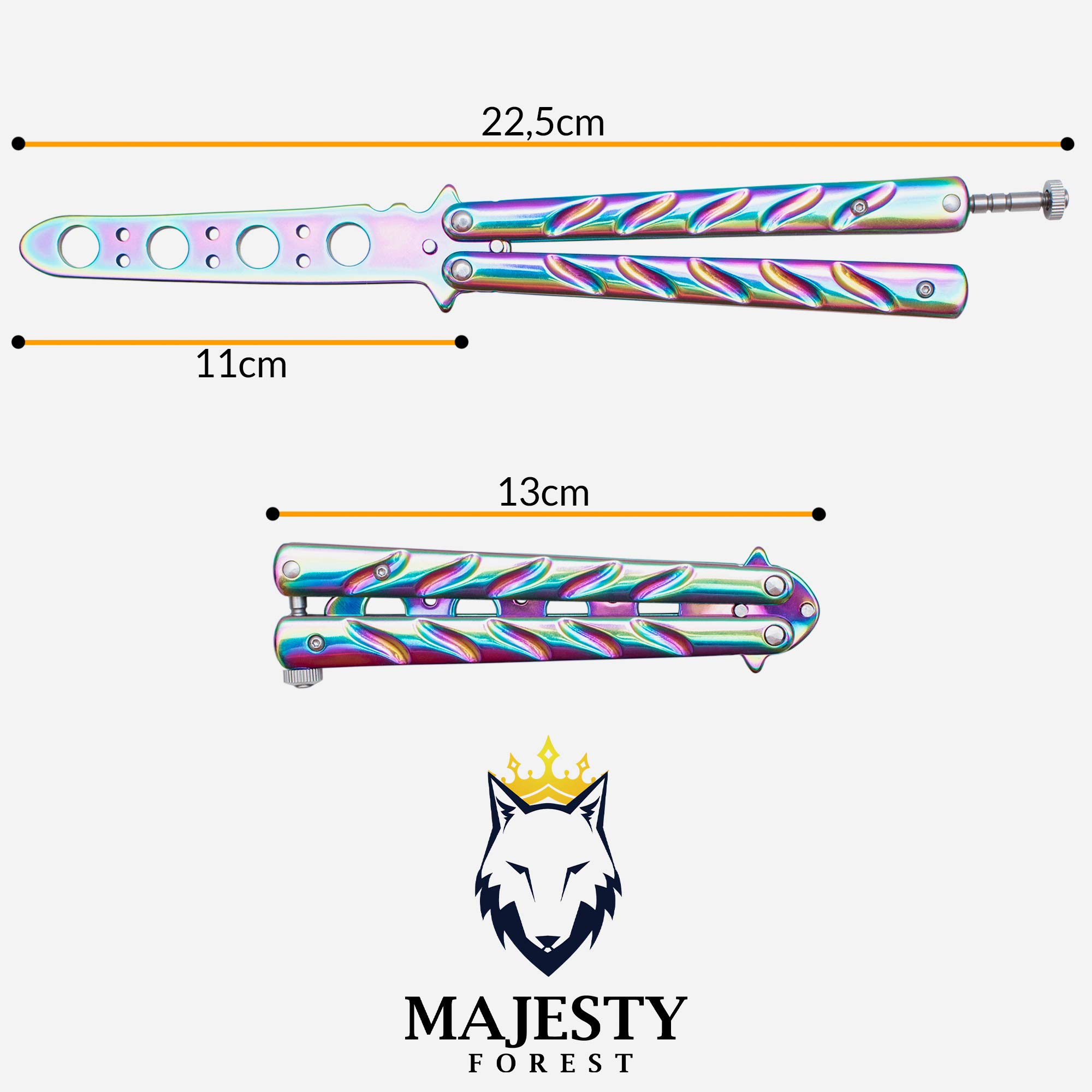 Balisong Cuchillo Mariposa Entrenamiento Sin Filo Hoja Roma Butterfly Trainer Rainbow