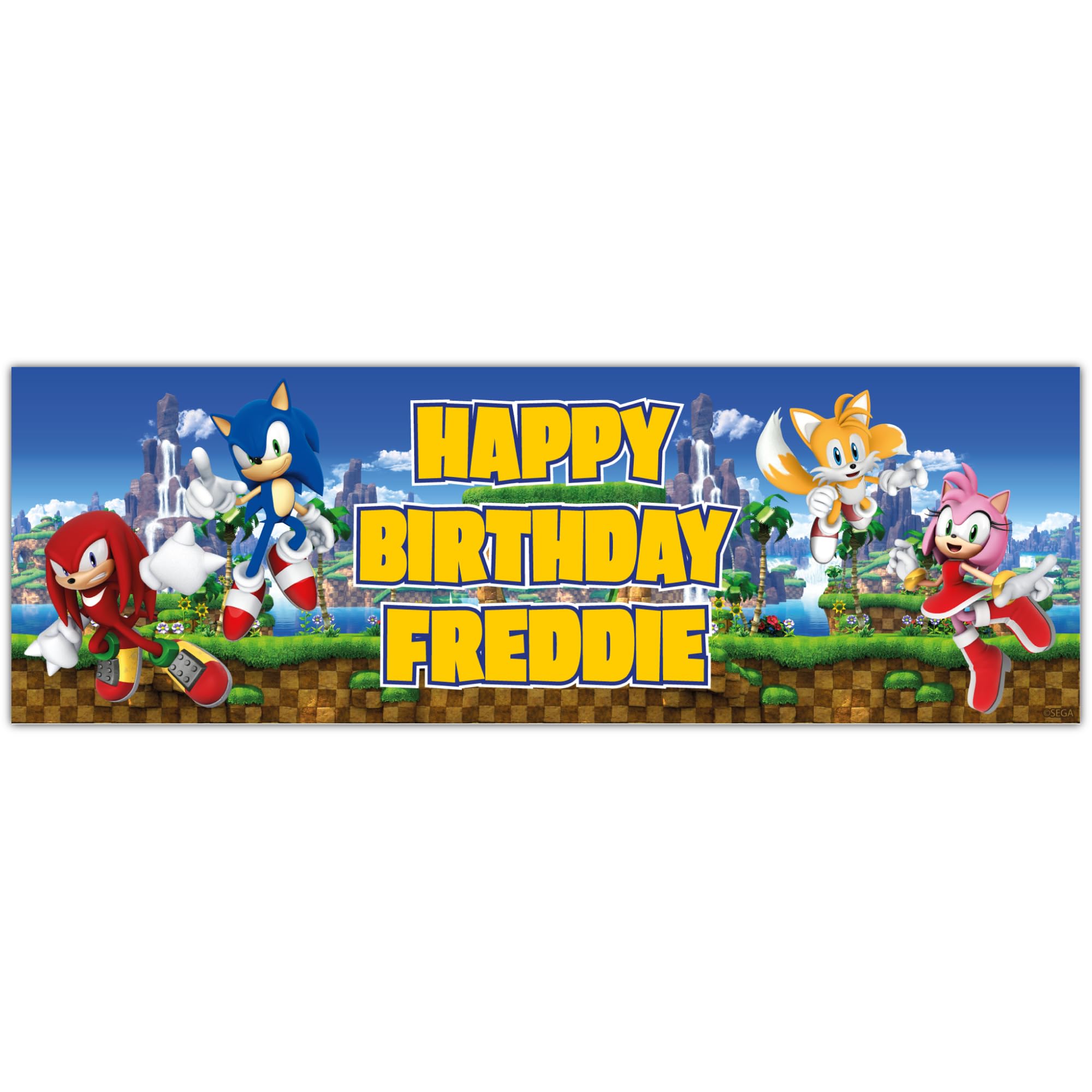 Sonic The Hedgehog Birthday - Green Hill Group Personalised Banner Wall Sticker (120cm width x 40cm height)