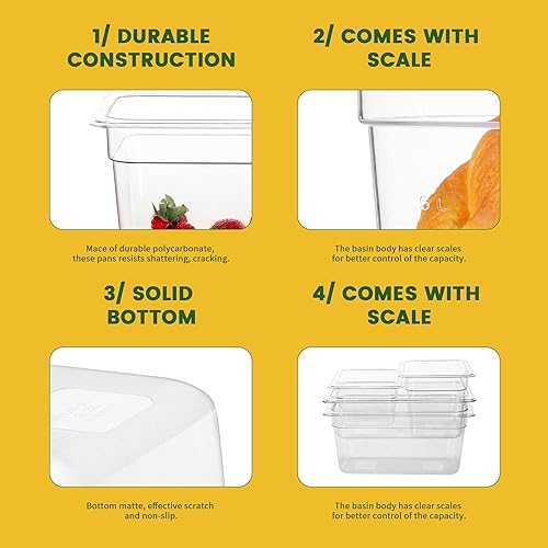 Miniatura 4 de Paquete de 6 bandejas de comida NSF, 13 de tamaño de 4 pulgadas de profundidad de policarbonato transparente, recipientes de almacenamiento de