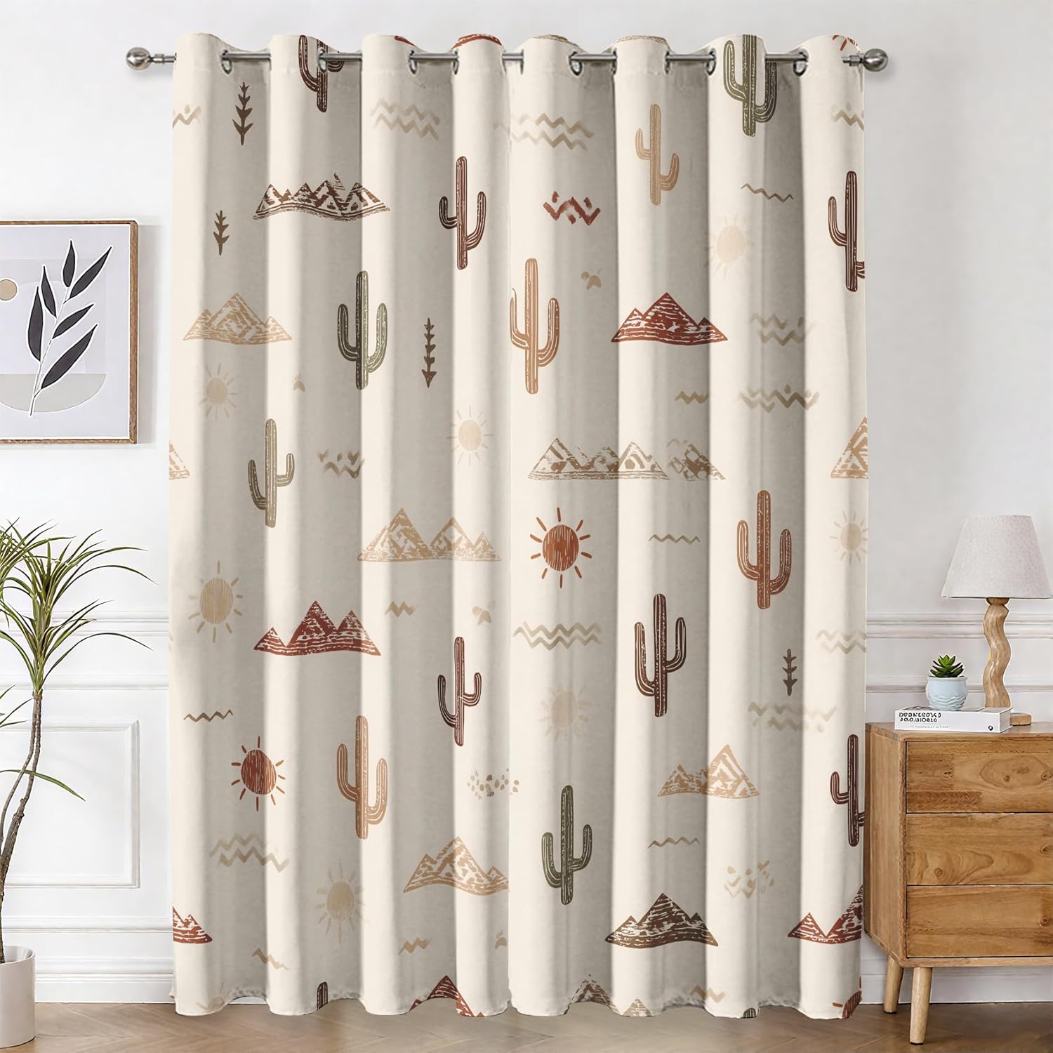 Boho Cactus Black Out Curtains for Bedroom, Western Desert Plants Succulent Curtains 2 Panels Set Window Treatments, Abstract Botanical Curtains & Drapes 120 Inches Long with Eyelet Q&-2