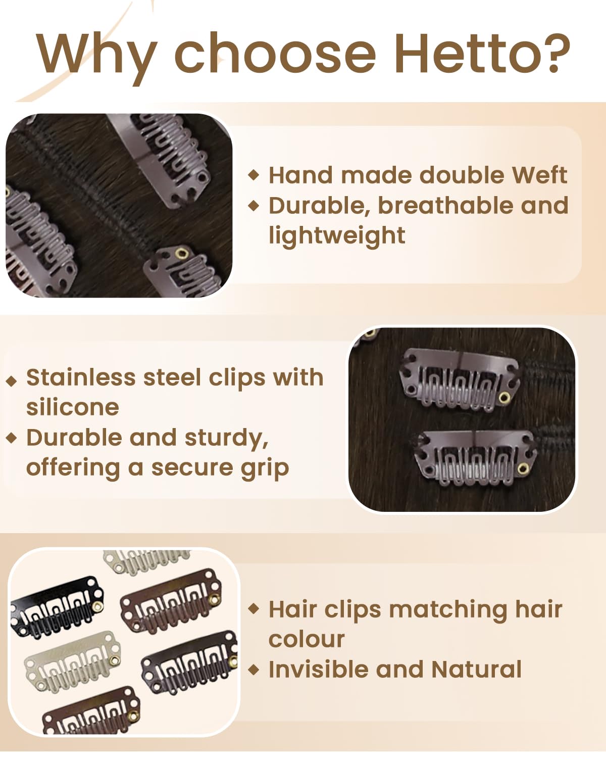 Hetto Extension Cheveux Naturel Clip Balayage Marron Foncé Extension Clip Cheveux Naturel Blond Caramel Invisible Humain Remy Lisse Légère et Confortable Usage Quotidien 30cm 80g 5pcs #4/27/4