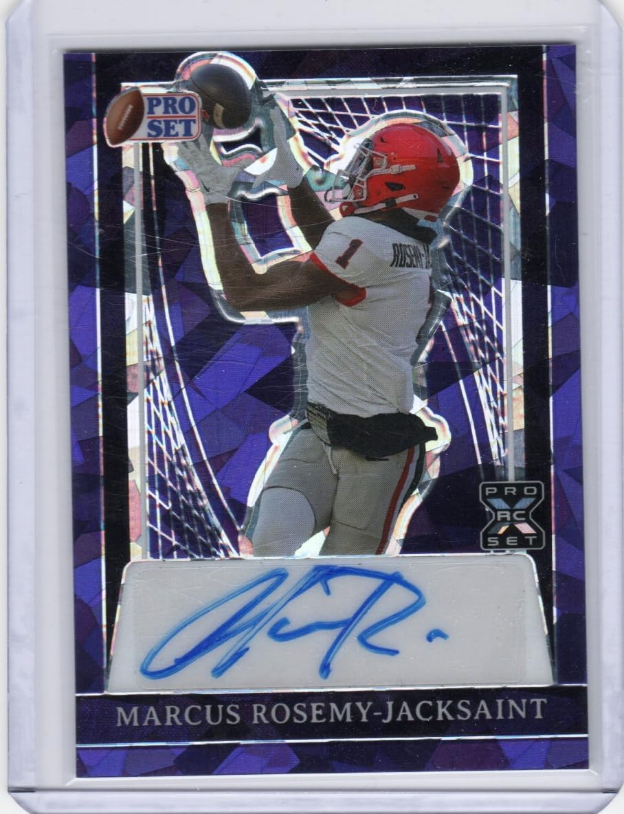 Marcus Rosemy-Jacksaint Autographed Pro Set Serial Numbered 3/7 Purple Crystal Rookie Card Auto Collectible Football Card - 2024 Leaf Football Card #PA-MRJ (Georgia)