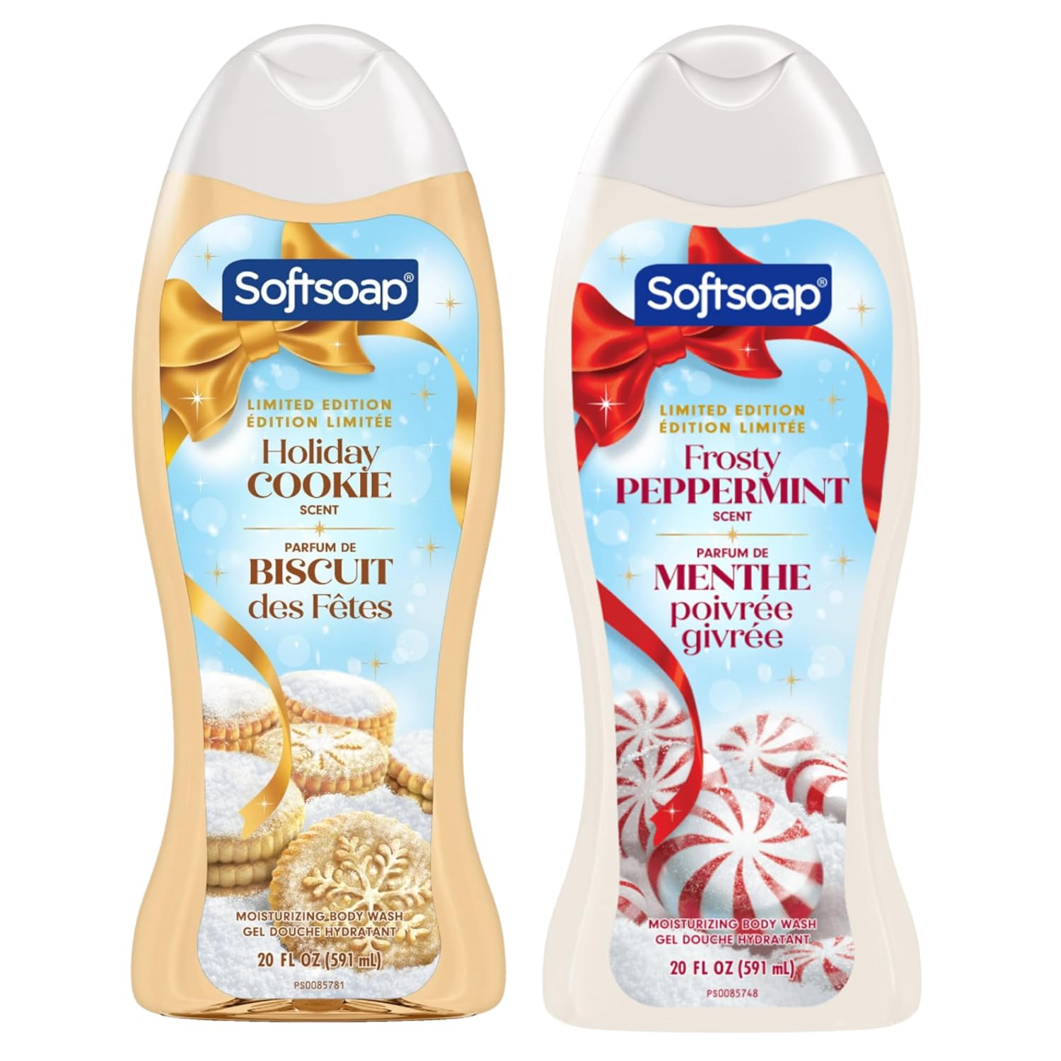 Softsoap Limited Edition Holiday Body Wash Set, Holiday Cookie and Frosty Peppermint Scents, 20 Fl Oz Each, 2-Pack