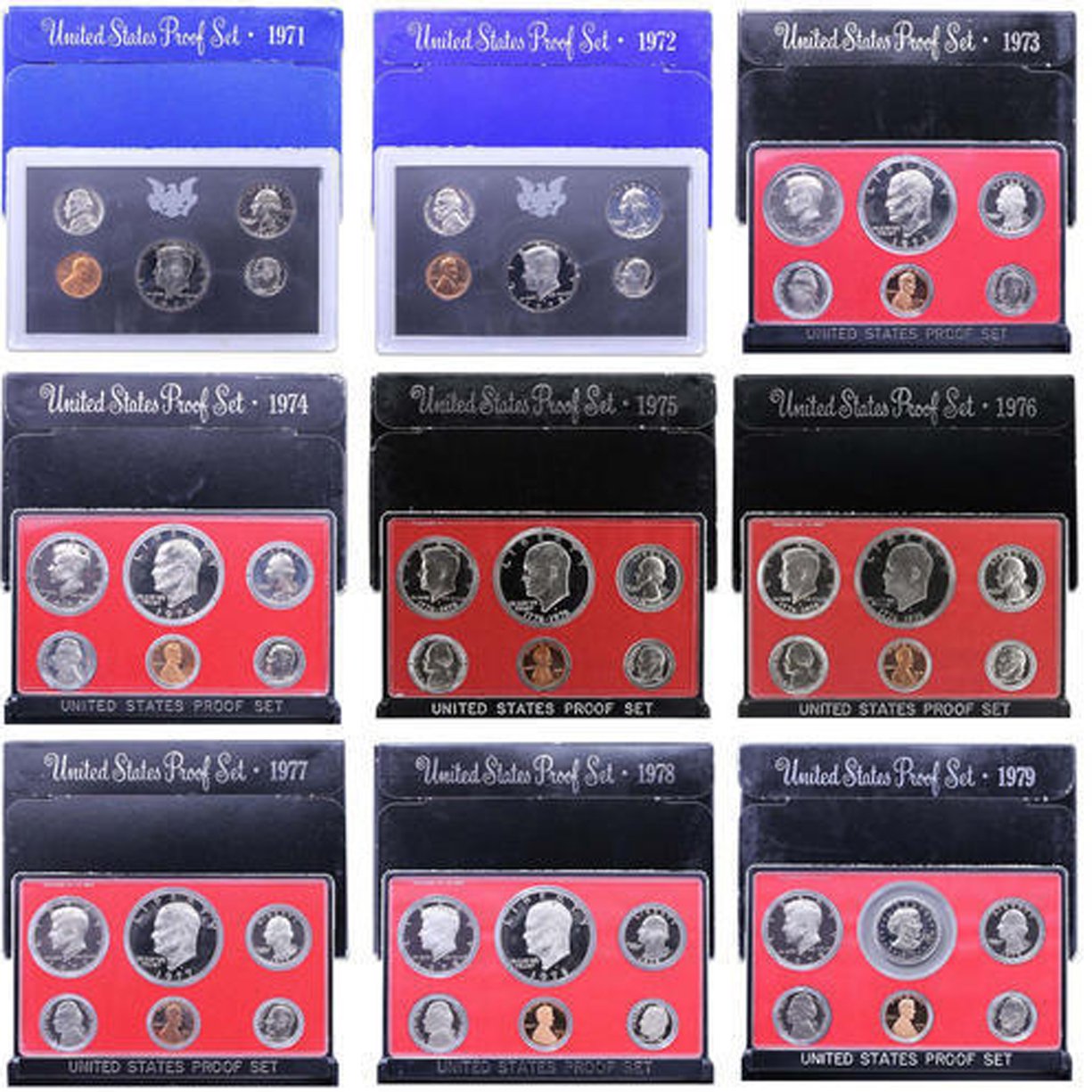 1971 S -1979 US Mint Set Clad Proof Set Run 52 coins