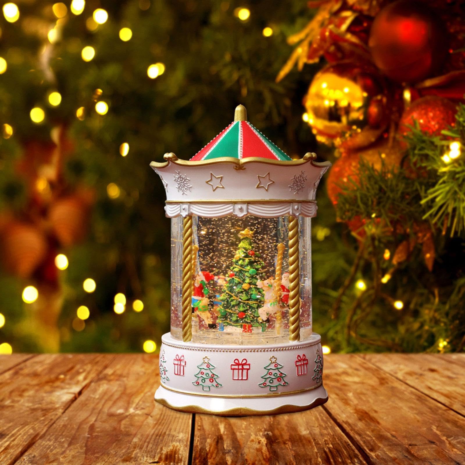 MERIGLARE Caja de Música Globo de Nieve Centro de Mesa Decoración Navideña Esfera de Cristal con Nieve Giratoria Y Alimentación USB Adecuado para Regalos, árbol Blanco, Individual