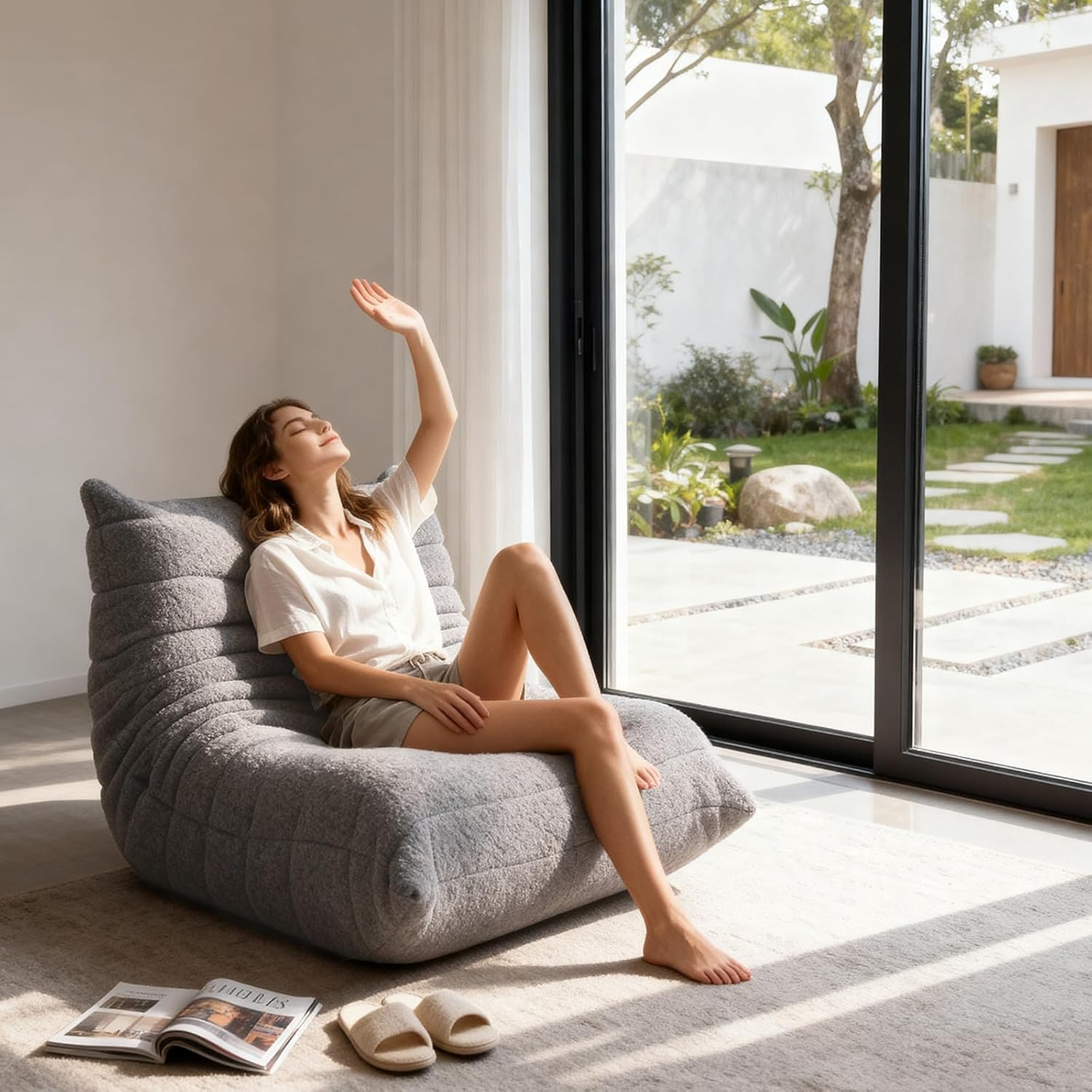 Gaming Bean Bag Chairs for Adults, Fireside Chair for Living Room with Memory Foam Filled, Accent Sofa Lounge Floor Sofa for Reading Dormitory Relax, No Assembly Required Gray - Image 8