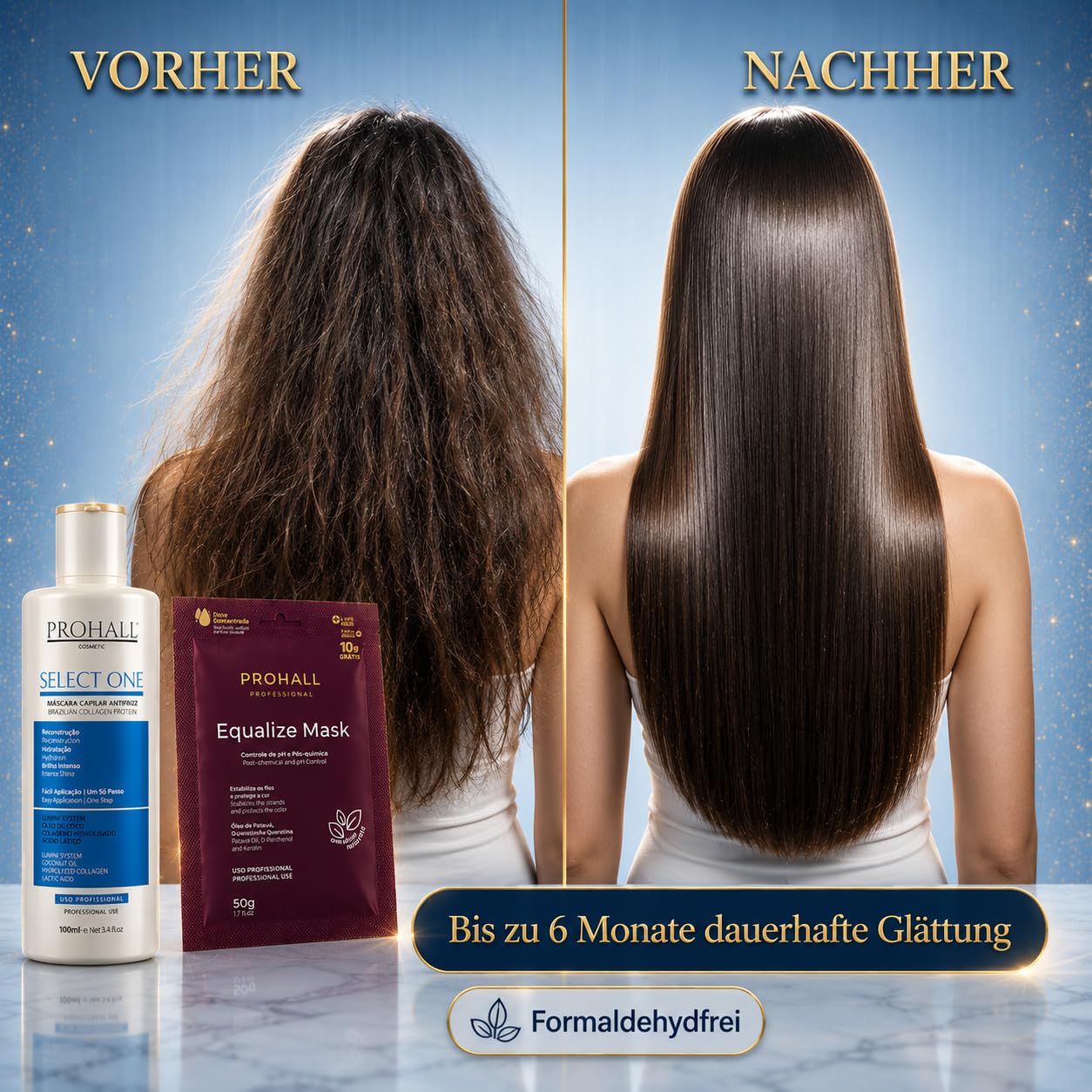 Blonde Keratin-Haarglättungsbehandlung zu Hause–Formaldehydfreie brasilianische Keratin-Haarmaske für widerspenstiges & krauses Haar–Dauerhafte Haarglättung hält bis zu 6 Monate-Select1 Prohall-3.4FLz