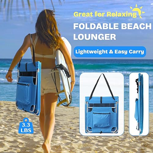 Miniatura 3 de Outvita Silla de playa plegable portátil ligera con correa de transporte, tapete de descanso al aire libre para camping, piscina, césped, jardín (1,