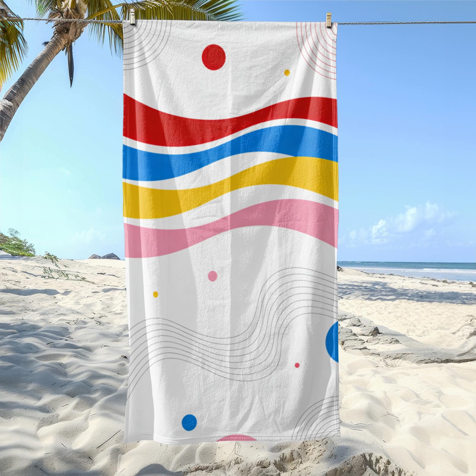 Tapis de Plage XXL Anti Sable Cercle Rouge Serviette Piscine Adulte,Natte De Plage Pliable, Voyage Accessoires De Plage Camping,Serviette de Bain Personnalisée