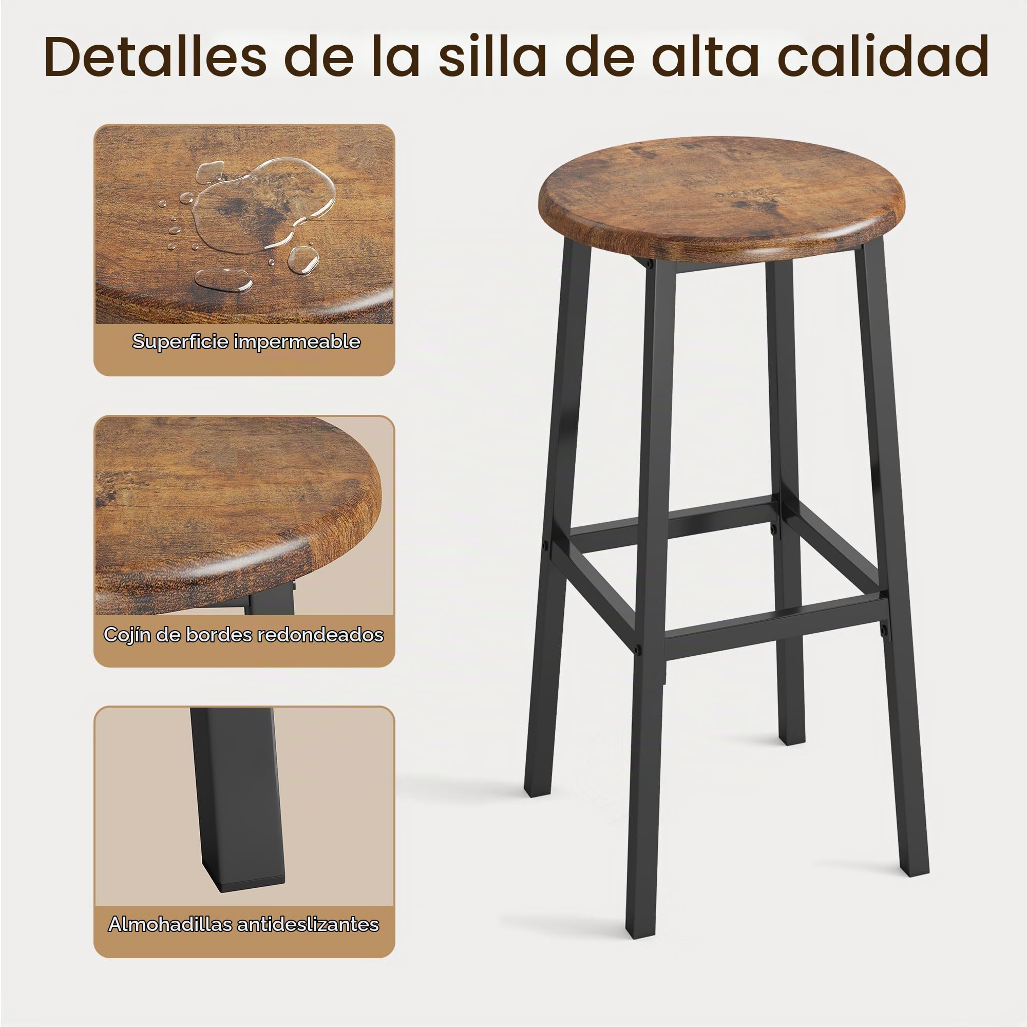 Xbro Juego de Bar con 2 Taburetes, Mesa de Bar con Portacopas de Vino y Estante, Estructura Metálica, Diseño Industrial para Bar y Comedor(Retro)