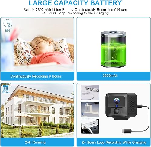 Miniatura 3 de Cámara espía oculta 1080P WiFi cámara inalámbrica, portátil de 2600 mAh recargable mini cámara con detección de movimiento visión nocturna niñera