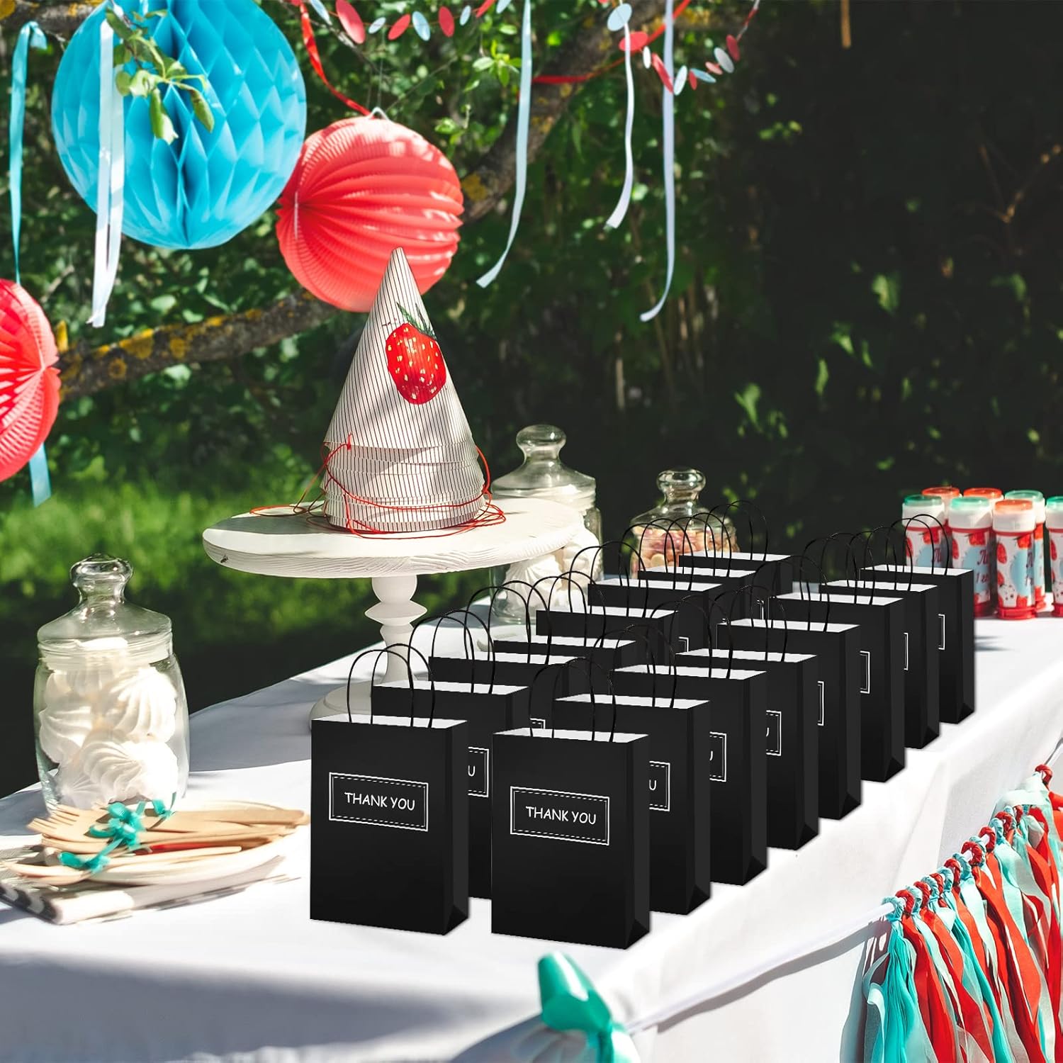 Handepo 100 Pcs Thank You Paper Bags Bulk 8 x 4 x 10 Inch Thank You Gift Boxes with Handle Shopping Merchandise Merchant Bags for Small Business, Retail Shopping, Wedding, Party, Boutique(Black) - Image 3