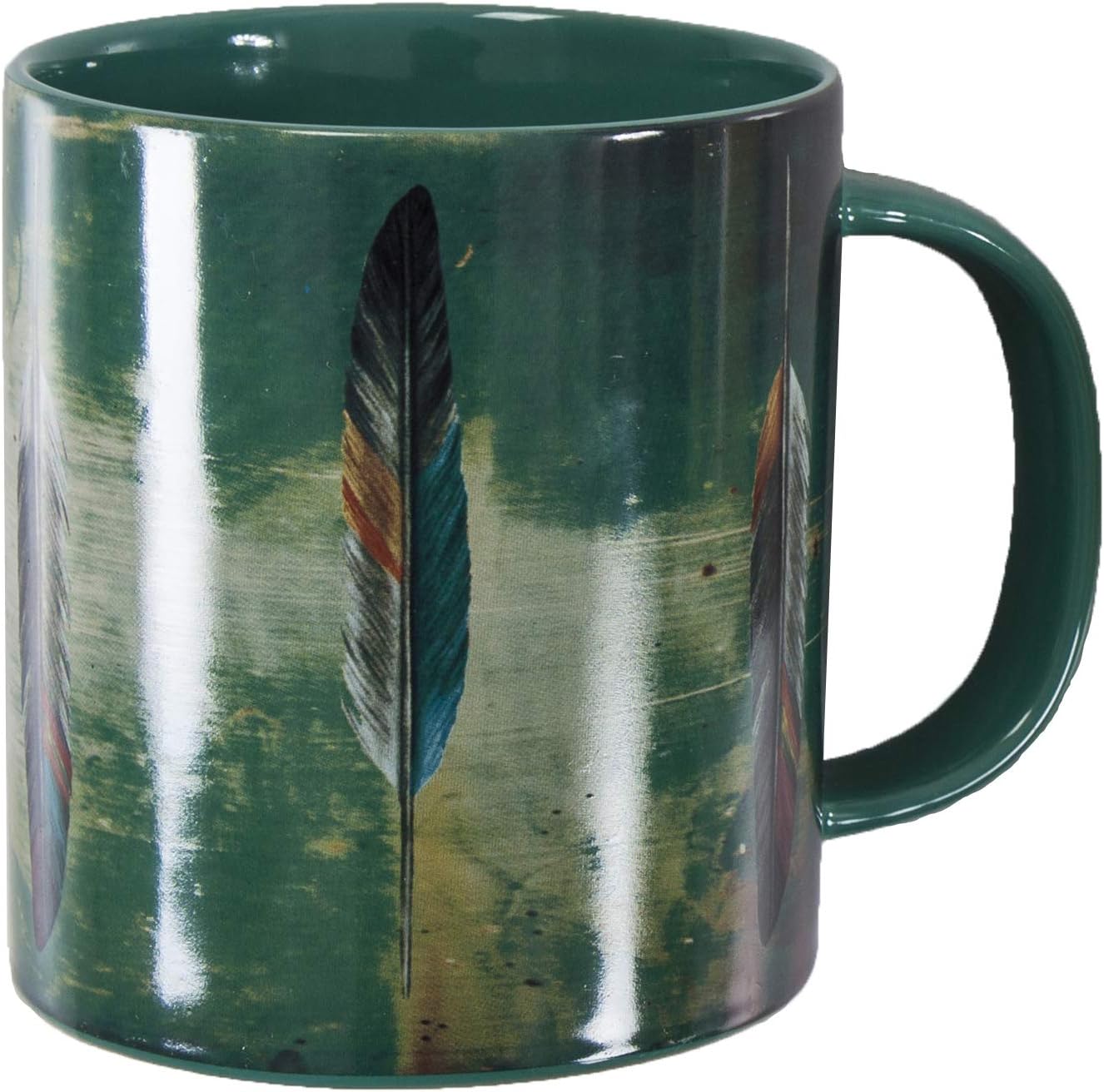 Paseo Road Tossed Feather Coffee Mug Set of 4, Teal Abstract Pattern Ceramic Mugs for Tea Cocoa Hot Chocolate, Cups with Handle for Hot or Cold Drinks, Western Rustic Design