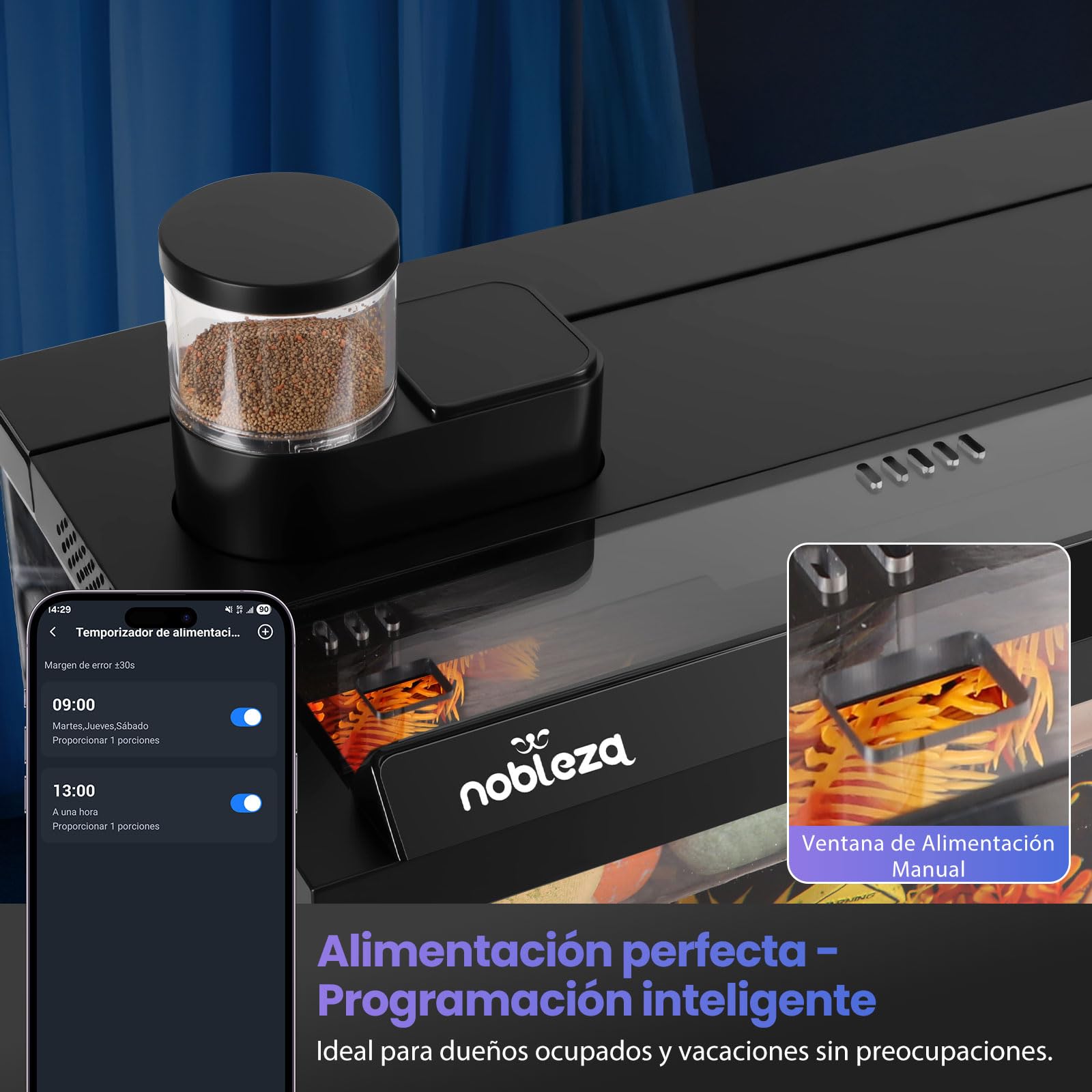 Nobleza Acuario Inteligente 30L - Control por App - Pecera Inteligente con Triple Filtración, Alimentación Remota, Drenaje Automático en 1 Toque - Color Negro