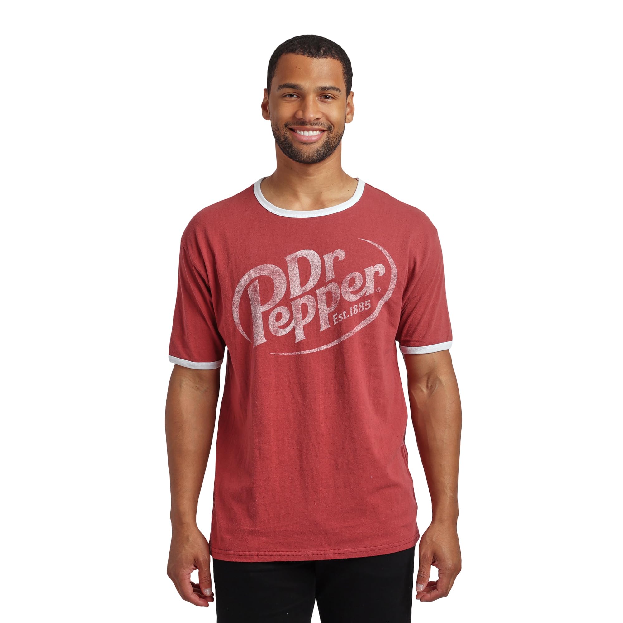 Dr Pepper Logo Crew Neck Short Sleeve Red Men's Ringer Tee