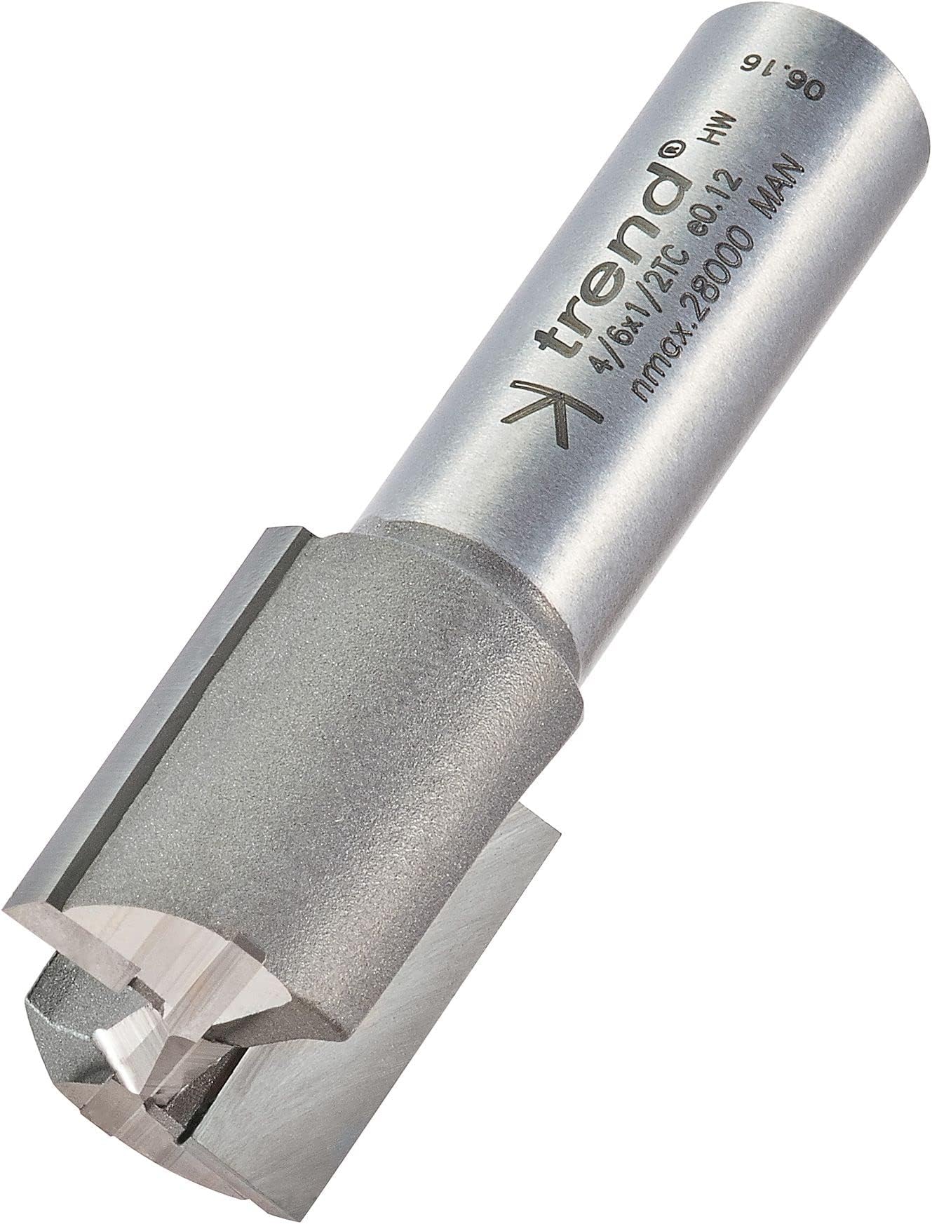 Trend Professional Straight Two Flute Router Cutter, 1/2 Inch Shank, 25/32" Cut Diameter & 63/64" Cut Length, Tungsten Carbide Tipped, 4/6X1/2TC