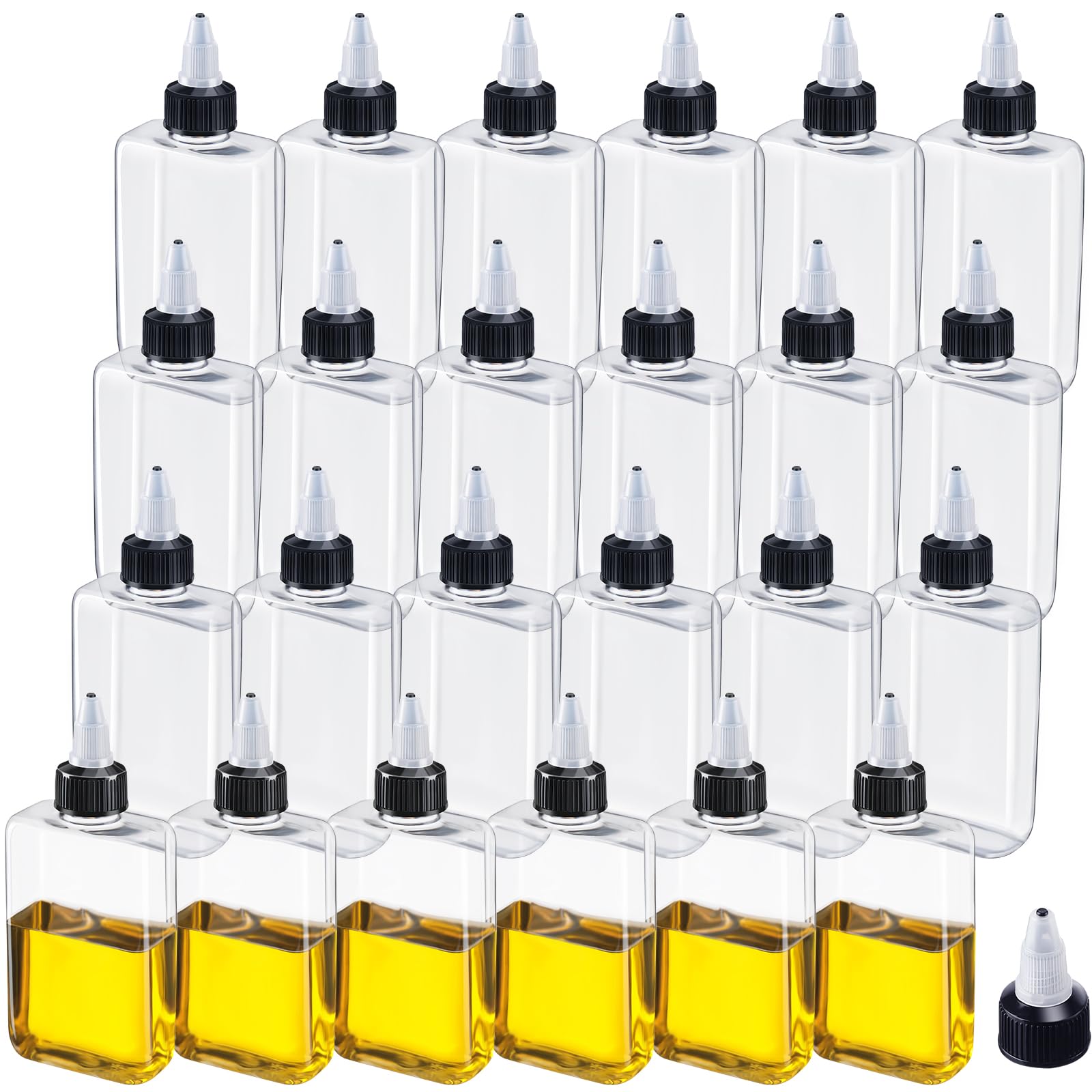 Yaomiao Kleine Ölspenderflasche für Camping, Dosierflaschen mit Drehdeckel, Kunststoff, Boston Squeeze Flaschen, Flüssigkeit, Gewürzbehälter für Flüssigkeiten, Tinten, Essig, Öle, Soßen (24 Stück)