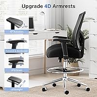 Vista 6 de Silla de dibujo ergonómica alta para escritorio de pie, cojín extra ancho de 21 pulgadas, brazos ajustables, ruedas de bloqueo de presión, malla