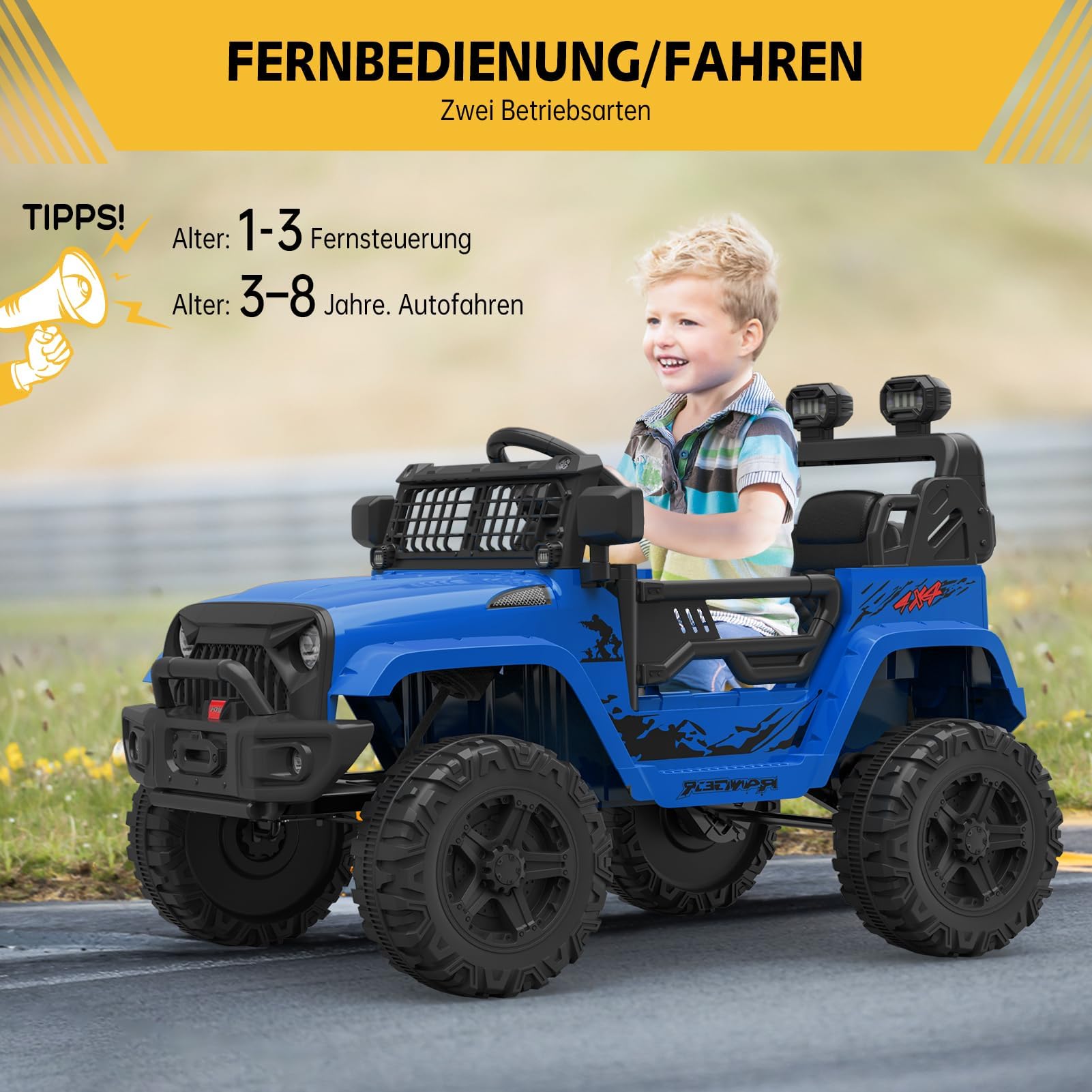 12V Kinder Elektroauto mit Federung, LED-Lichtern &