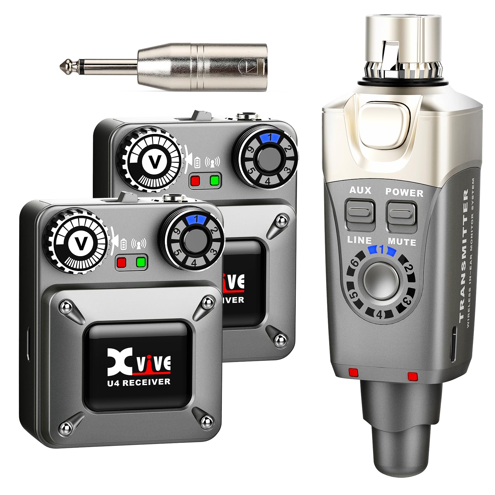 Xvive U4R2 Wireless in-Ear Monitor System Professional IEM System 1 Transmitter and 2 Beltpack Receiver for Studio, Band Rehearsal, Live Performance (U4R2)