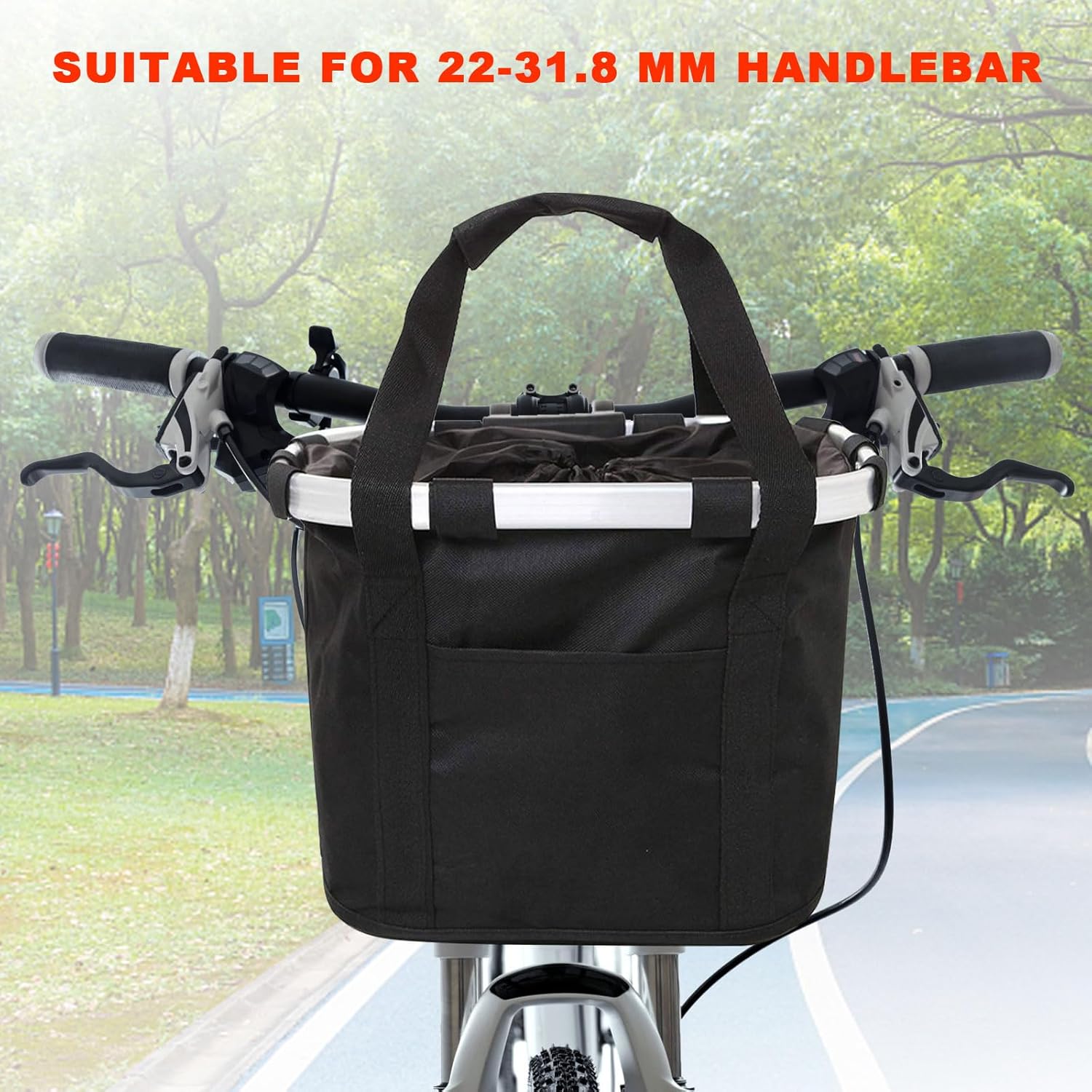 Bike Basket, Foldable Waterproof Bicycle Handlebar Basket Removable Handlebar Basket Front Bicycle Basket Adapter for Shopping Travel Pets Picnics Camping (Black)