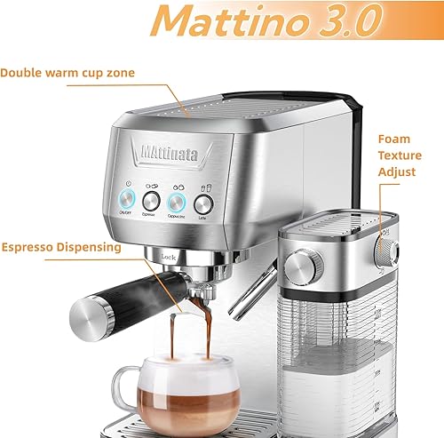 Miniatura 2 de MAttinata Máquina de capuchino de 20 bares, máquinas de café expreso profesionales para el hogar y la oficina con sistema automático de espumado de