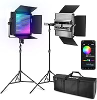 Vista 18 de NEEWER 2 Pack PL60C RGB LED Panel Luz de Vídeo Kit con Soportes de Trípode Amortiguados de Resorte de 2m/6.6ft/Bolsa, Control APP/2.4G/DMX, Luz