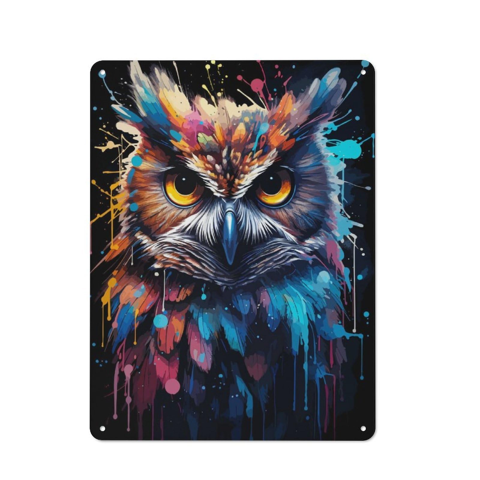 Junmoney Owl Wild Painting Metal Wall Sign 40X30cm Featuring For Living Room Wall, A Decorative Gift For A Newly Furnished Living Room