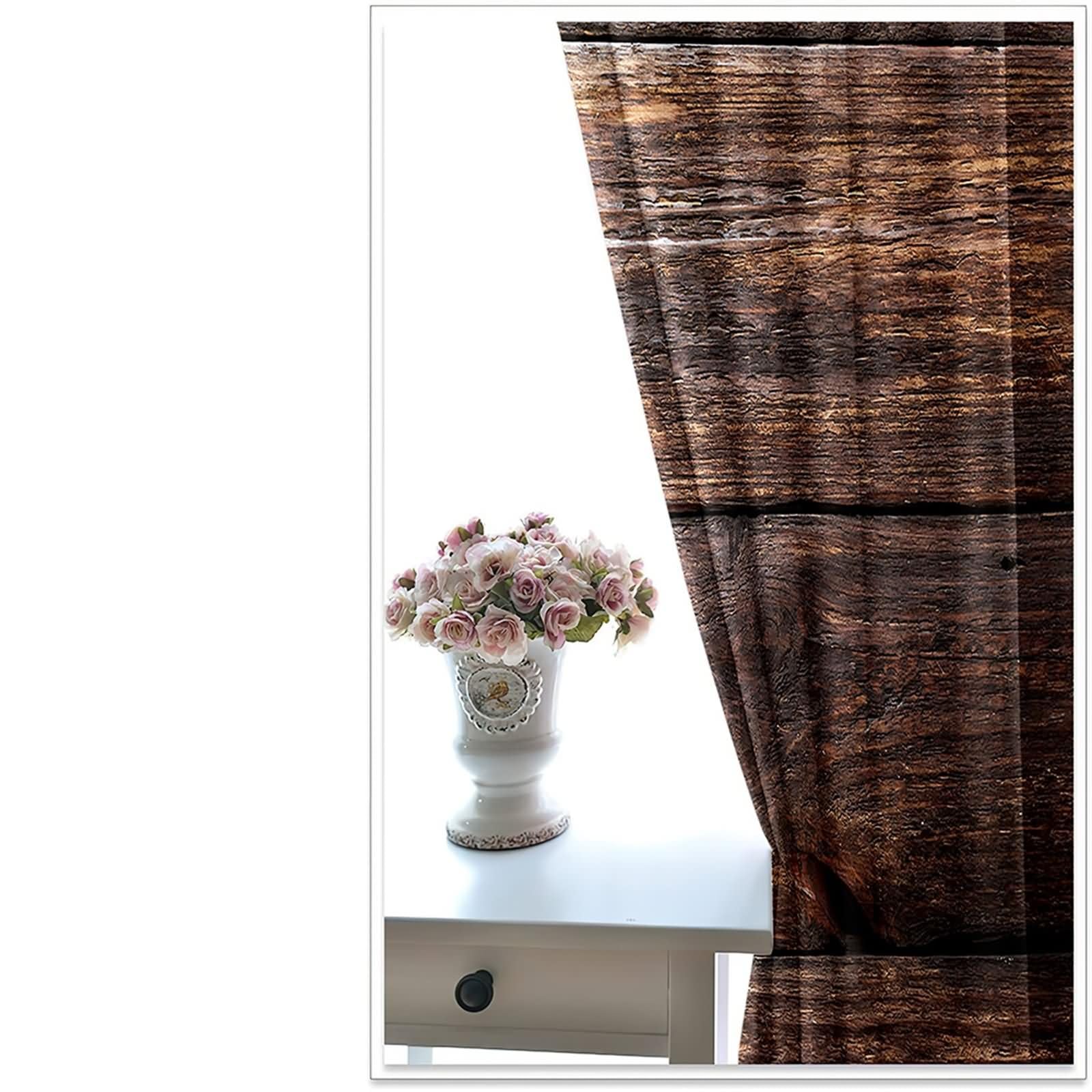 Tenda da Cucina con Occhielli,2 x 137W x 229H CM,Tende da Cucina Oscuranti 2 Pannelli Tavola di Legno e Motivo Foglia d'Acero Tende da Salotto Marrone Scuro