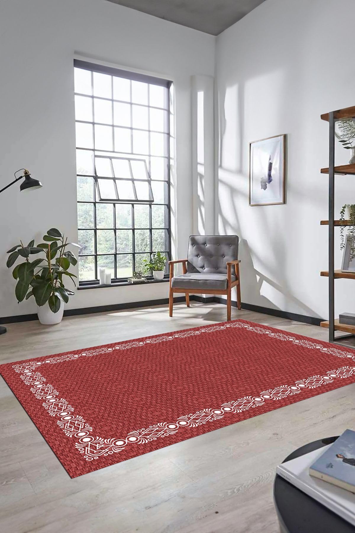 Evdeya Dijital Baskılı Kaymaz Taban Yıkanabilir Jüt Hasır Desen yolluk Mutfak Salon Halısı JÜT-14, Kırmızı, 120 x 250