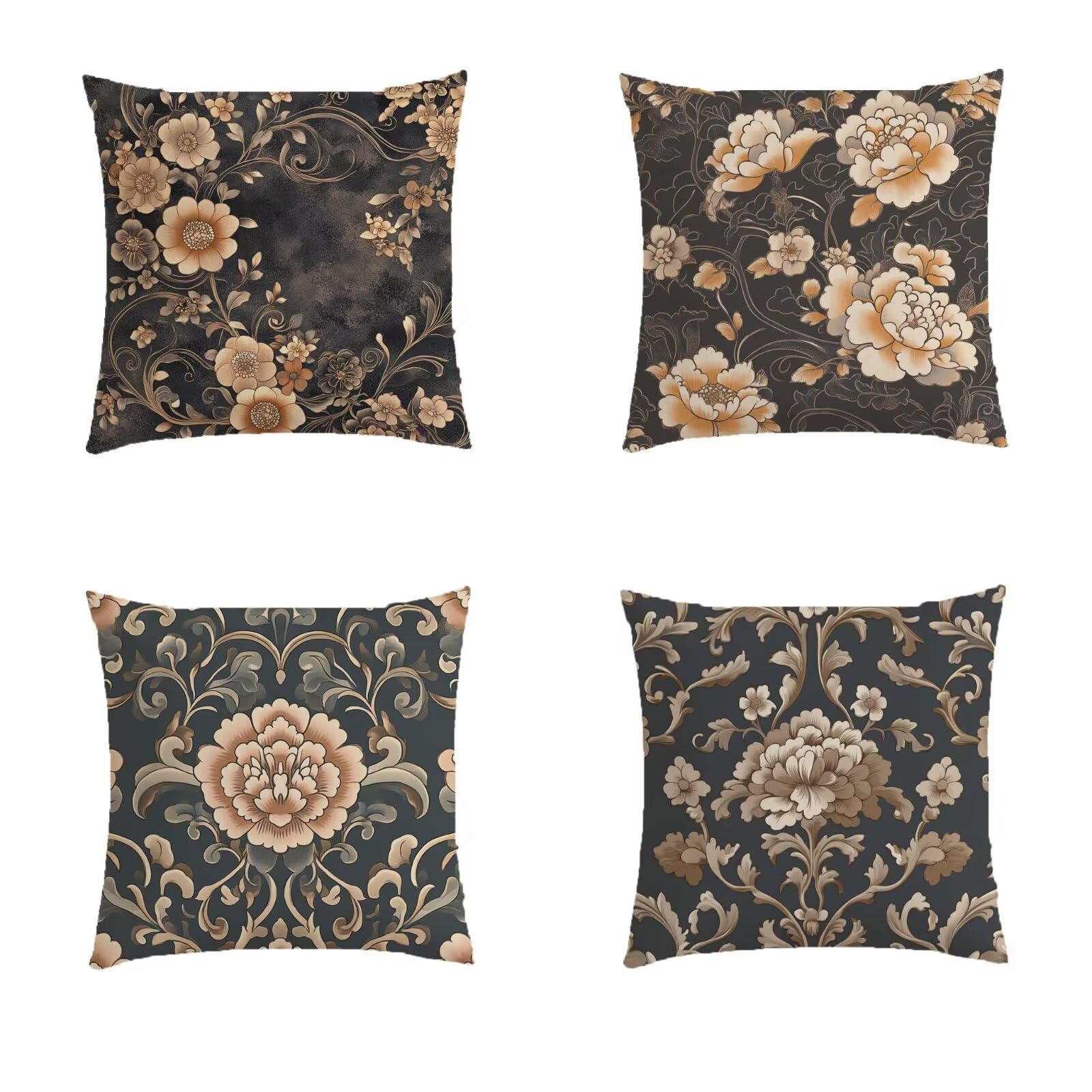 Housse de coussin 40x40cm lot de 4 fleurs pour salon de jardin extérieur