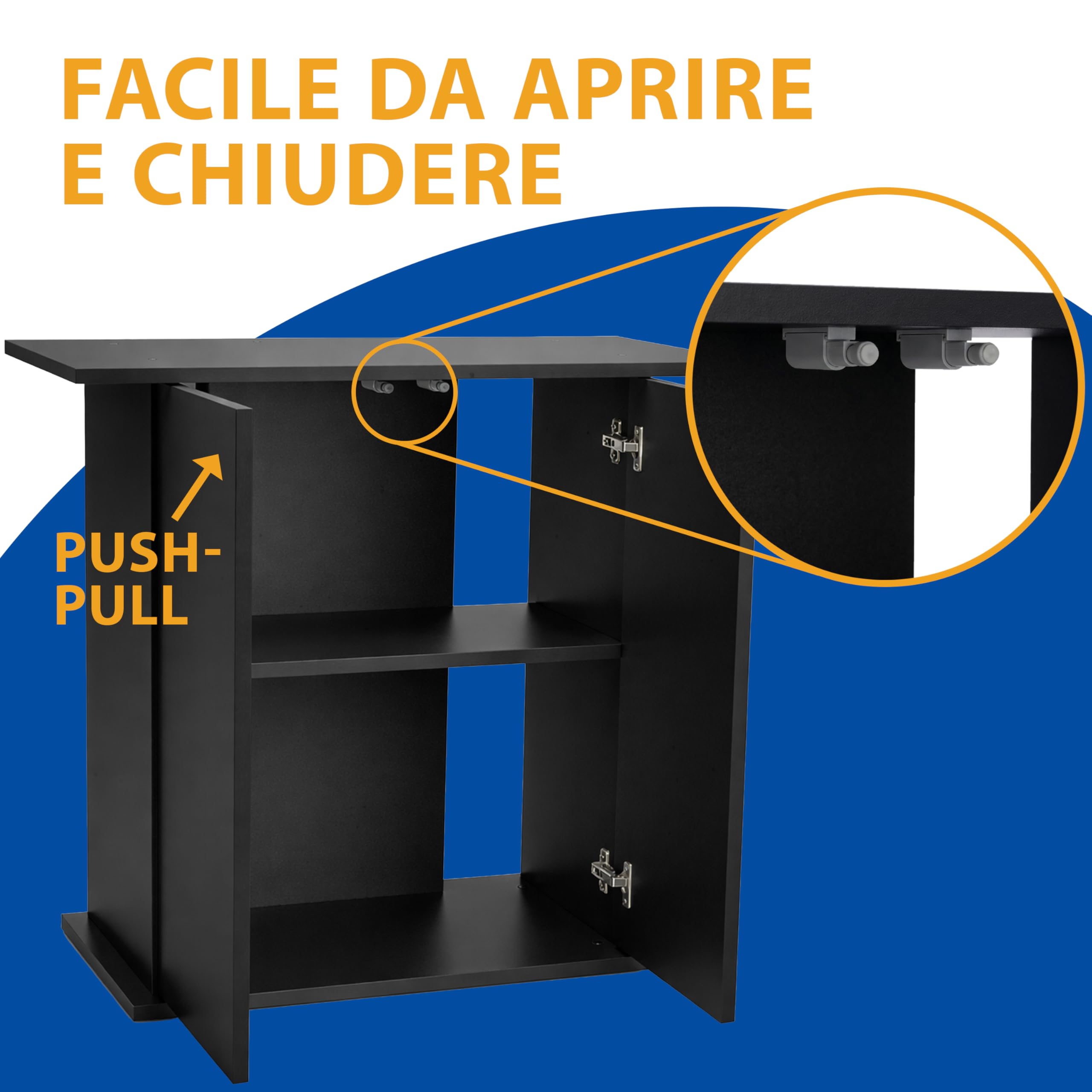 Ferplast Hydor Supporto Acquario, Mobile per Acquario, Resistente all'Umidità, Struttura Solida con Ante e Ripiani Integrati, Piedini Regolabili, 81 x 36 x h 73 cm, in Legno Nero
