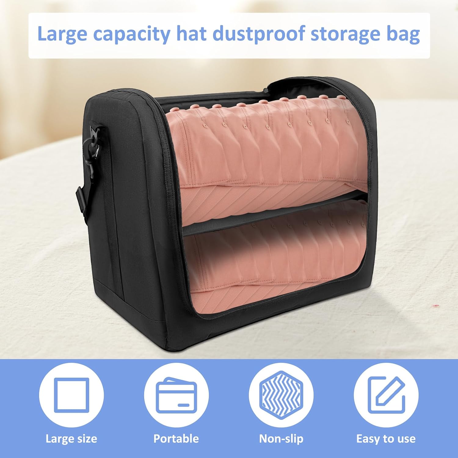 Large Hat Bag for Baseball Caps,Hat Organizer Bag for Traveling & Moving,Stackable Hat Organizer Bag,Storing Snapback Cap,Portable Hat Carrier Storage Case for 24 Ball Caps for Traveling, Home Storage