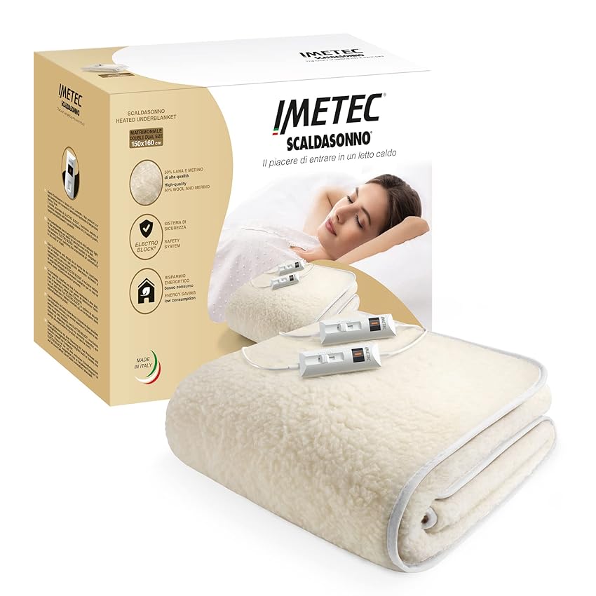 Immagine del prodotto Imetec Scaldasonno matrimoniale 150x160 cm, 50% Lana e merino, 2 temperature, Dispositivo sicurezza electro block, Made in italy